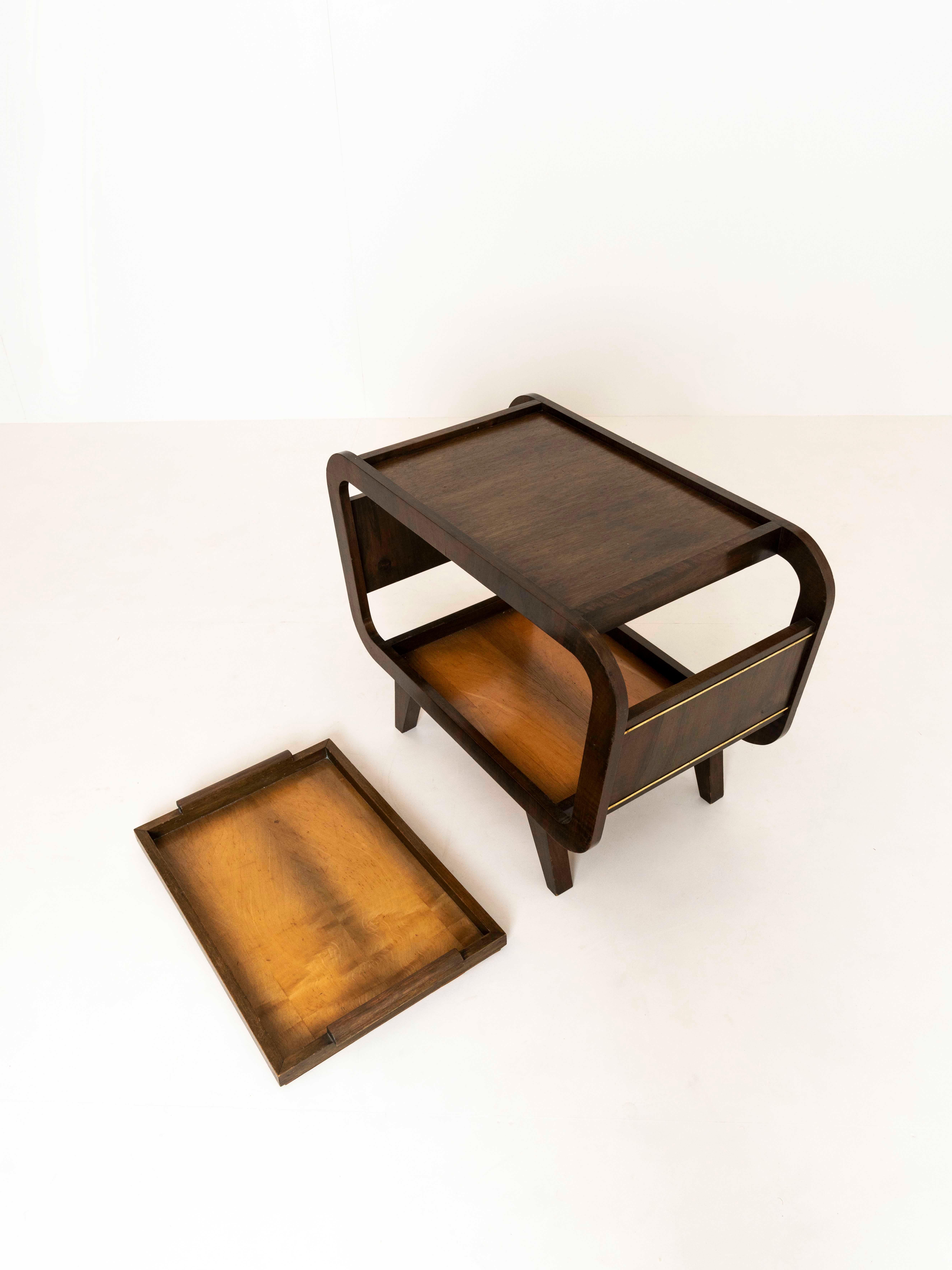 European Mid-Century Modern Bar Table in Wood and Brass