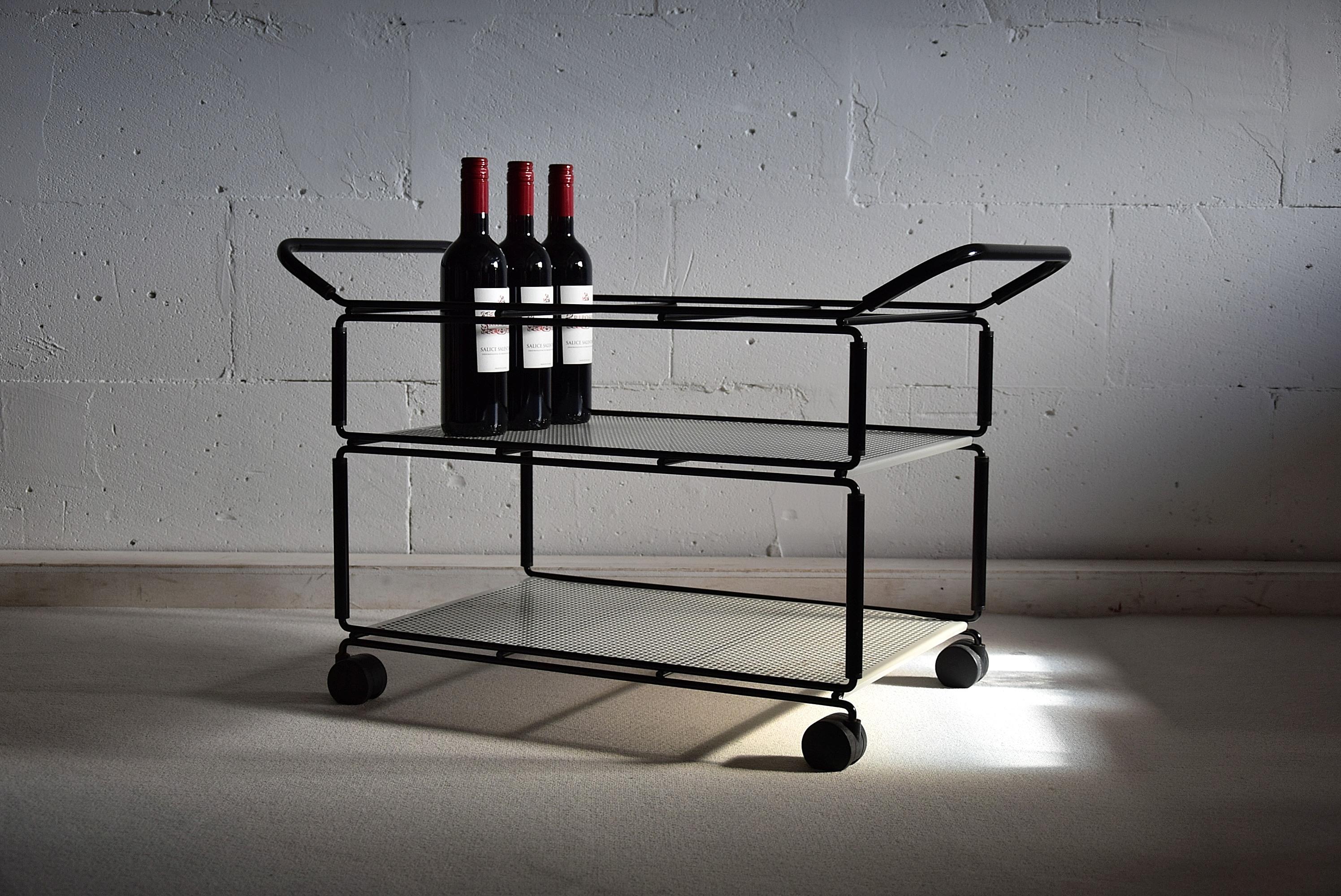 French Mid century modern black and white bar trolley