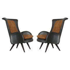Mid-Century Modern Barao Set/2 Lounge Chairs, Caramel Leather, by Greenapple