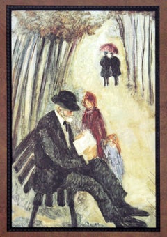 Mid-Century Modern Barbara A. Wood At The Park Framed Signed Offset Lithograph