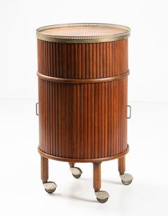 Mid-Century Modern Barcart Mahogany Tambour Drinks Trolley Osvaldo Borsani Style