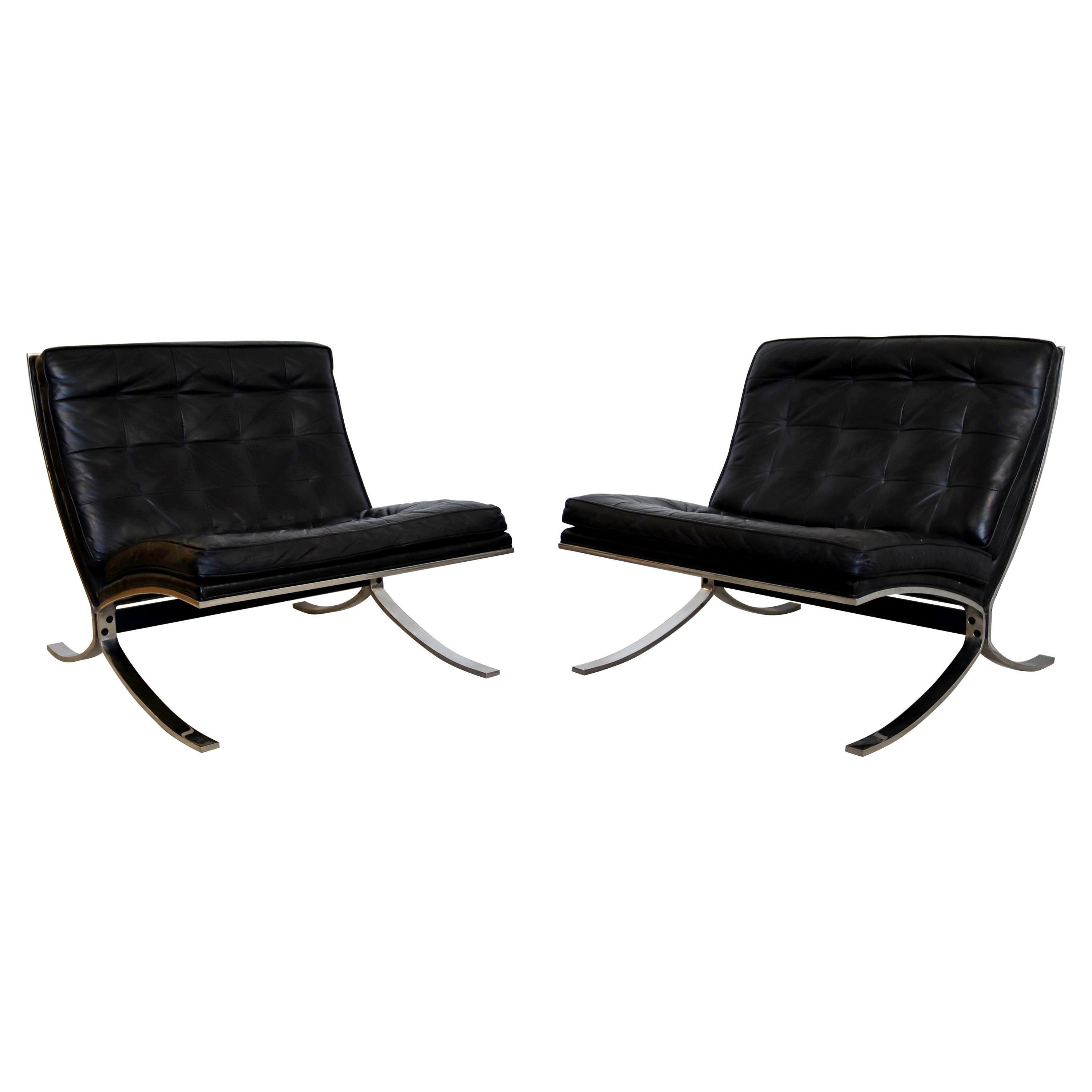 Mid-Century Modern Barcelona Pair of Lounge Chairs Mies Van der Rohe Style 1970s
