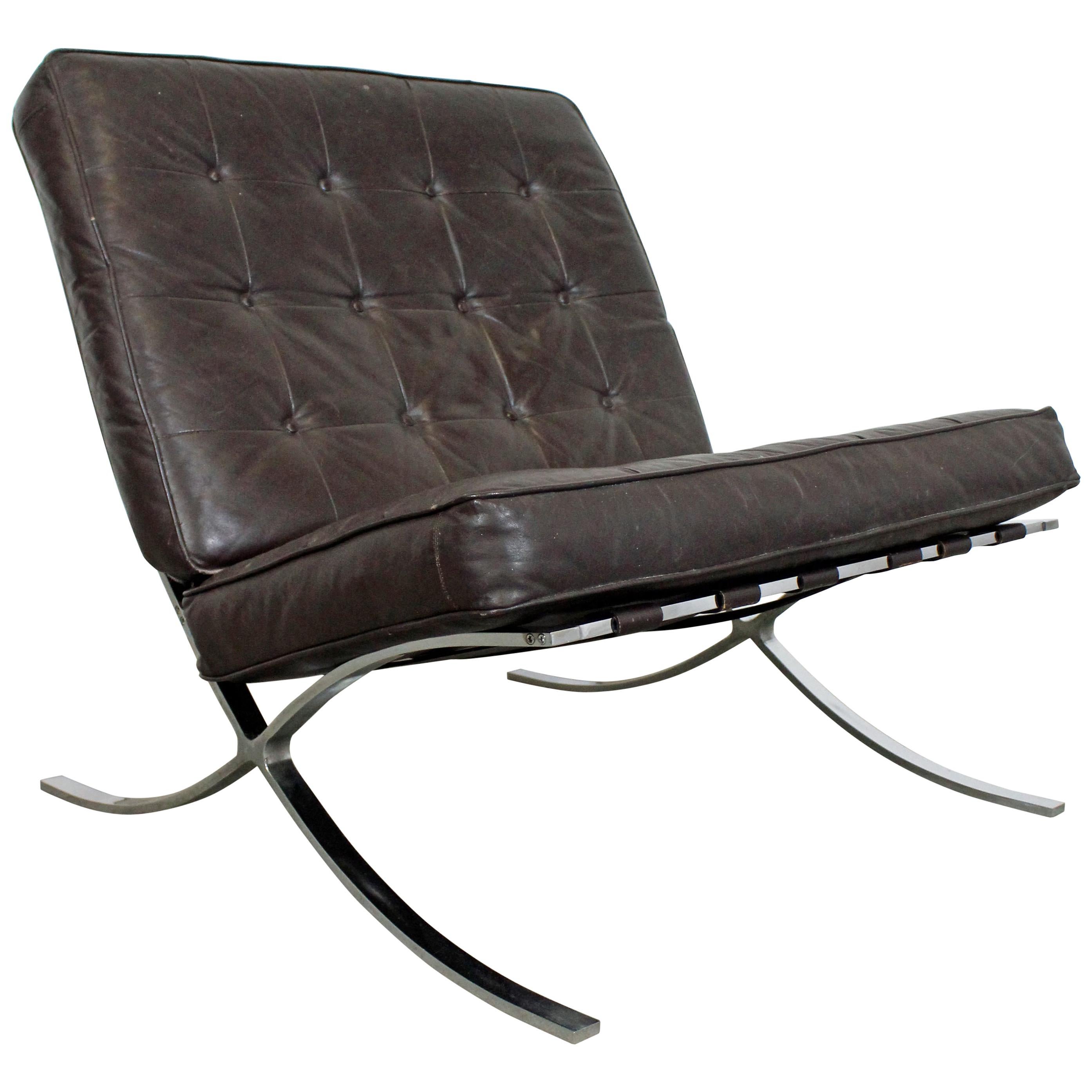 Mid-Century Modern Barcelona Style Chrome Lounge Chair