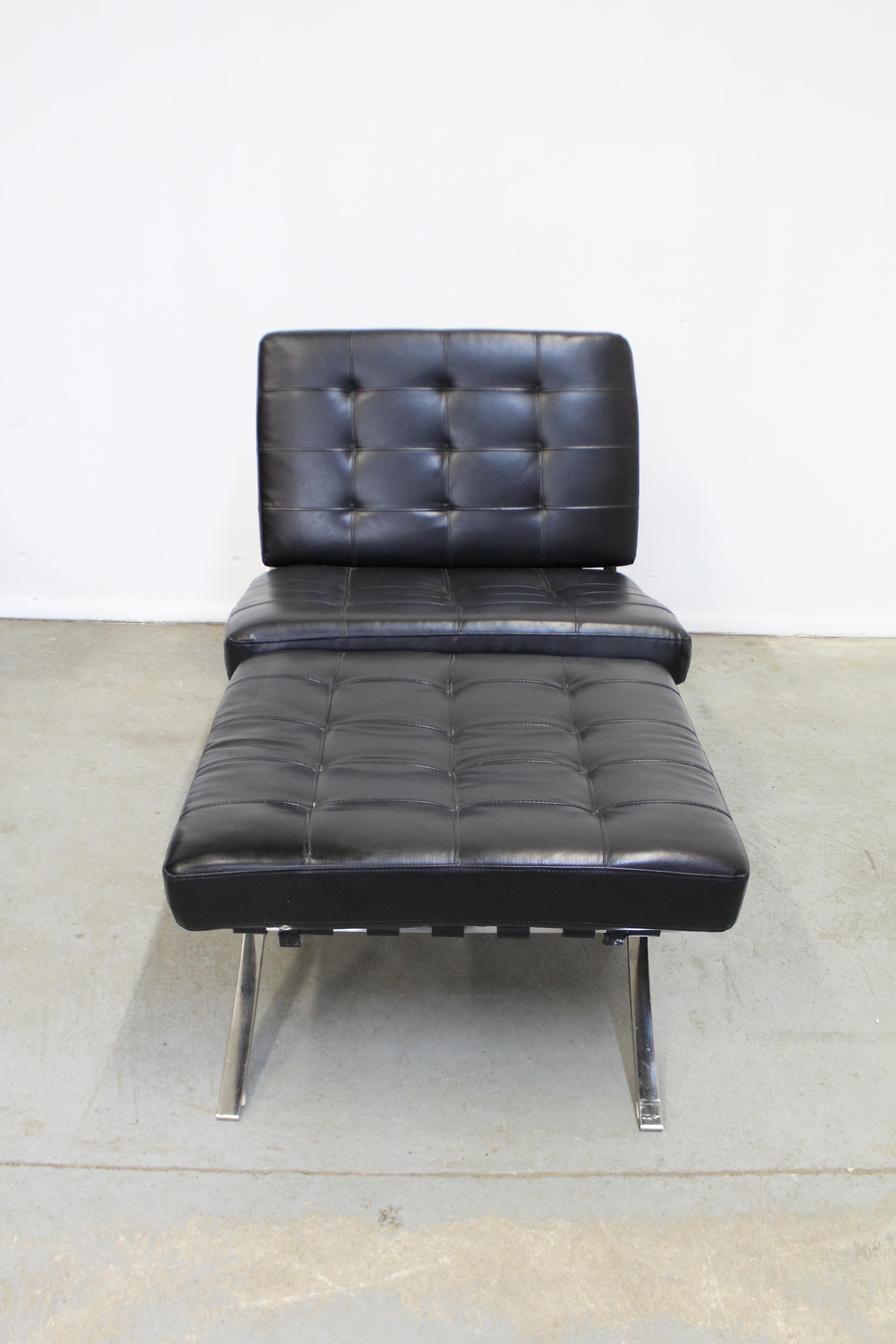 Unknown Mid-Century Modern Barcelona Style Leather Chrome Lounge Chair and Ottoman