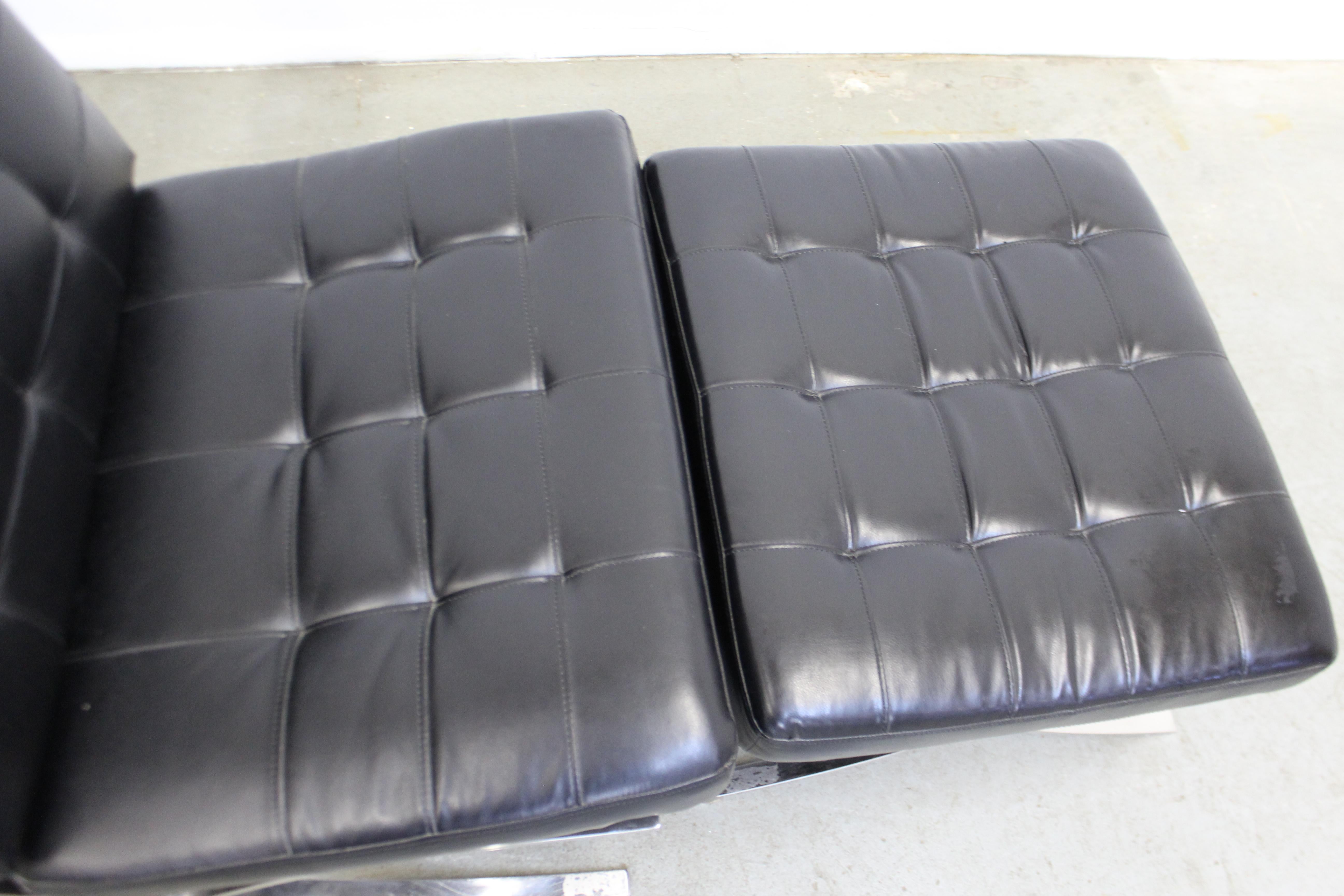 Mid-Century Modern Barcelona Style Leather Chrome Lounge Chair and Ottoman In Good Condition In Wilmington, DE