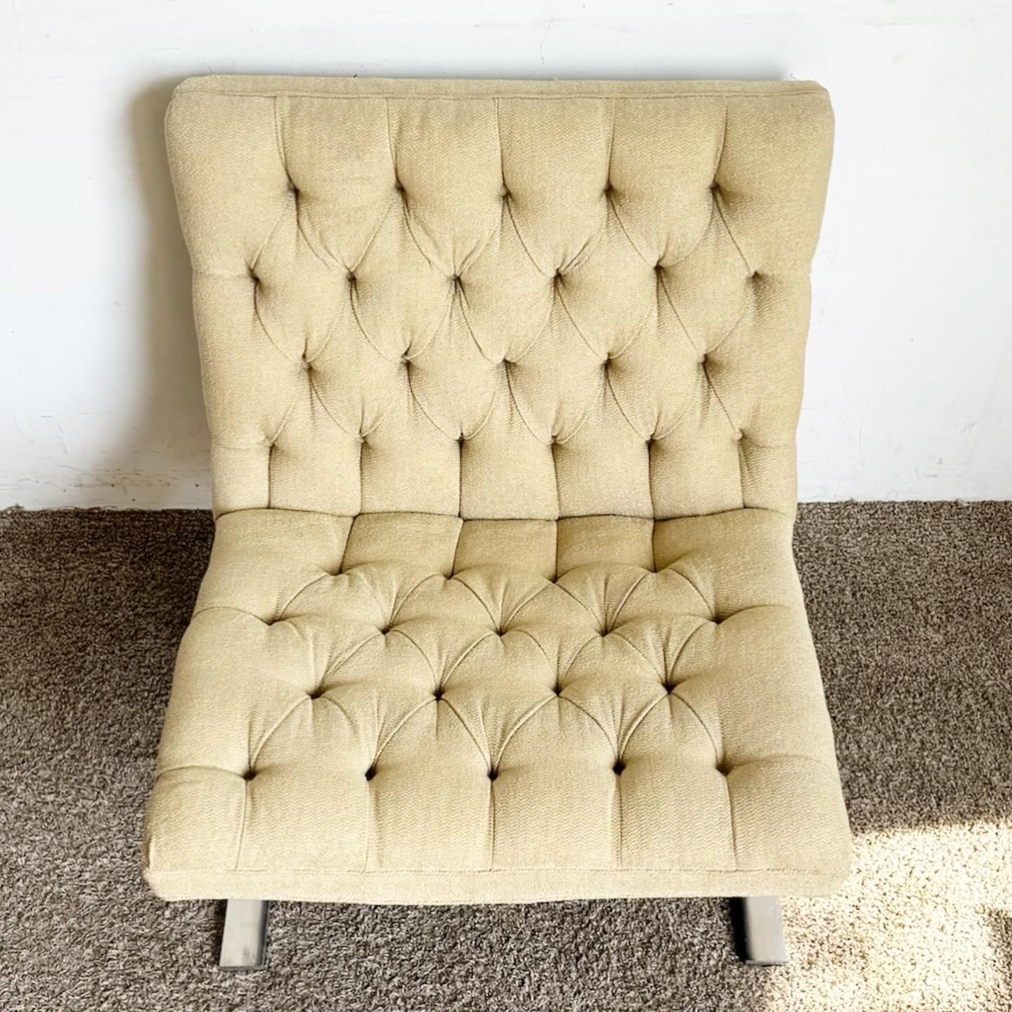 20th Century Mid Century Modern Barcelona Style Tufted Lounge Chair