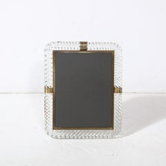 Mid-Century Modern Barovier e Toso Antiqued Brass & Braided Glass Picture Frame