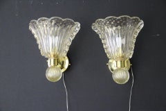 Mid-Century Modern Barovier Style Murano Glass Sconces, Brass, Italy
