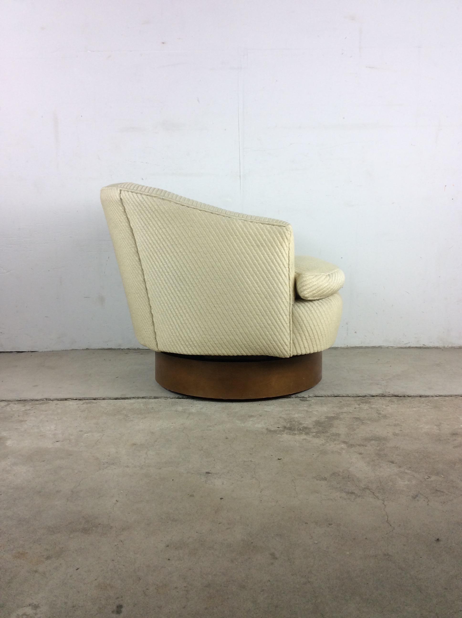 Upholstery Mid Century Modern Barrel Back Club Chair with Swivel Base For Sale
