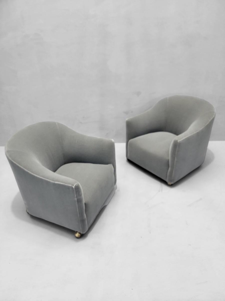 American Mid Century Modern Barrel Back Club Chairs by Kroehler Newly Upholstered  - Pair For Sale