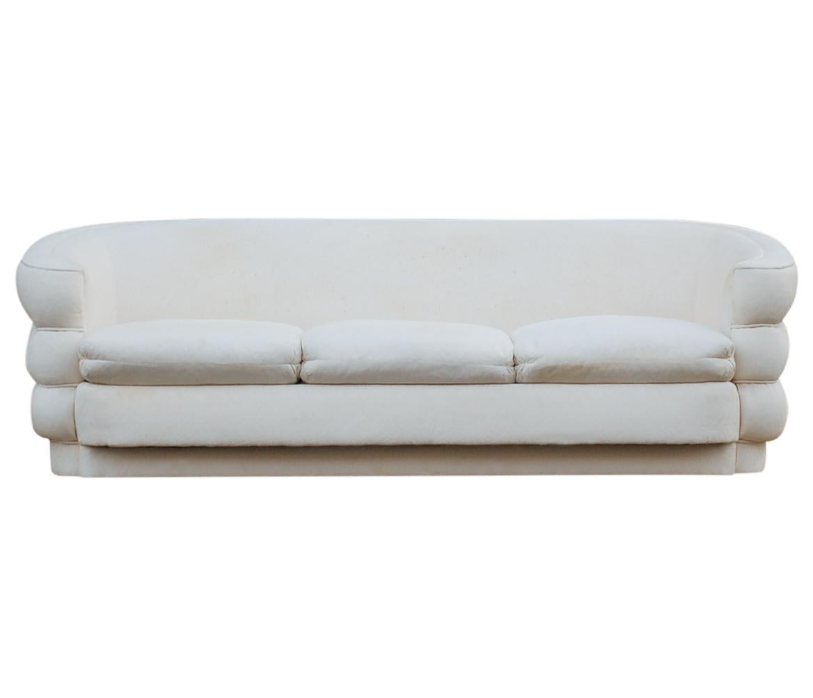 American Mid-Century Modern Barrel Back Curved Sofa in Art Deco Form For Sale