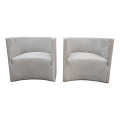 Mid Century Modern Barrel Back Lounge Chairs Newly Reupholstered - Pair