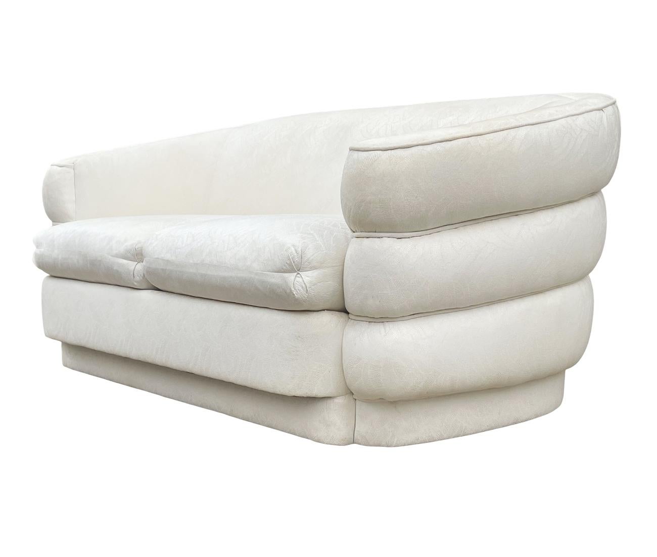 American Mid-Century Modern Barrel Back Loveseat Sofa in Art Deco Form by Weiman For Sale