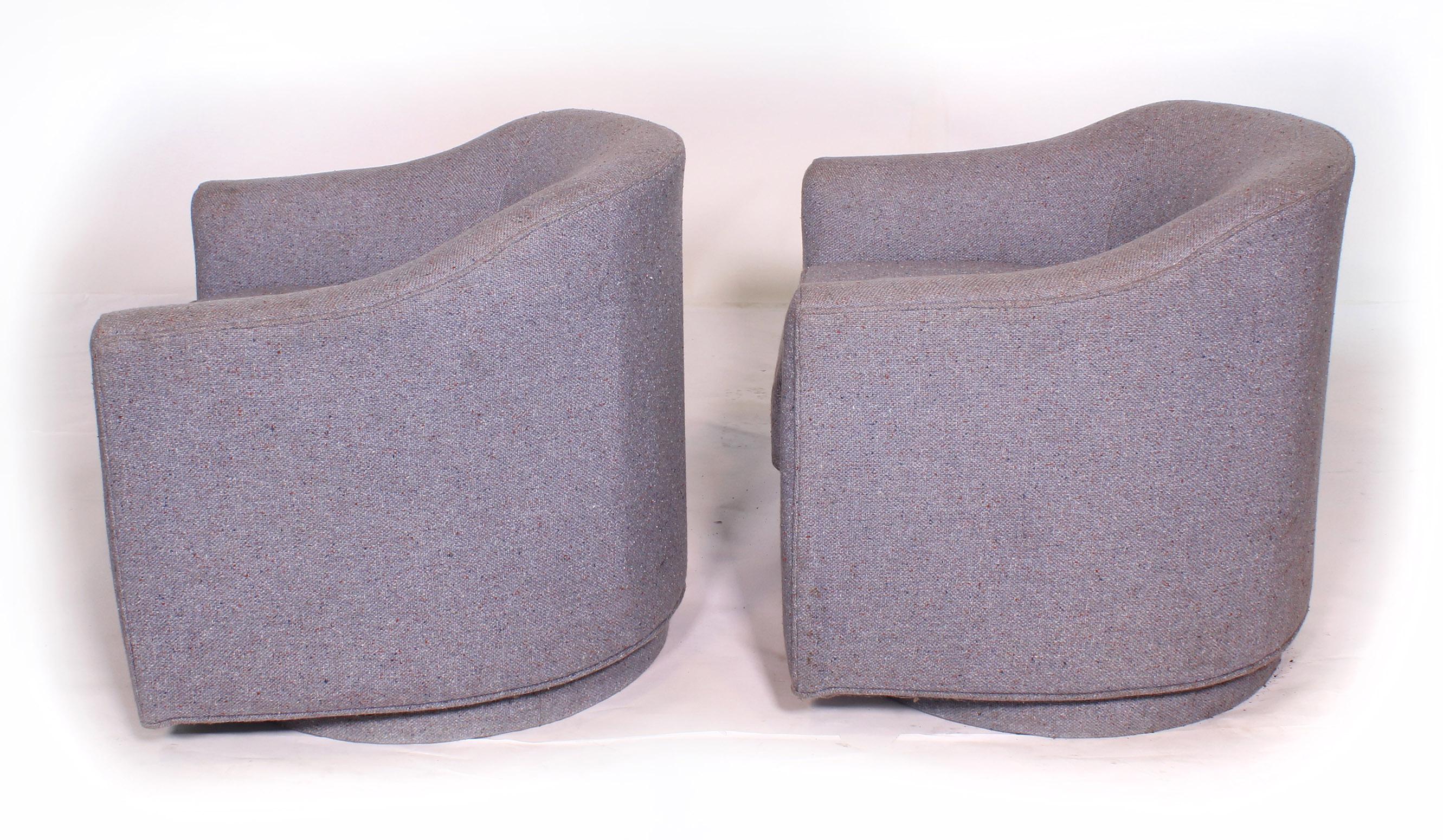 Metal Mid-Century Modern Barrel Swivel Chairs in Style of Milo Baughman Thayer Coggin