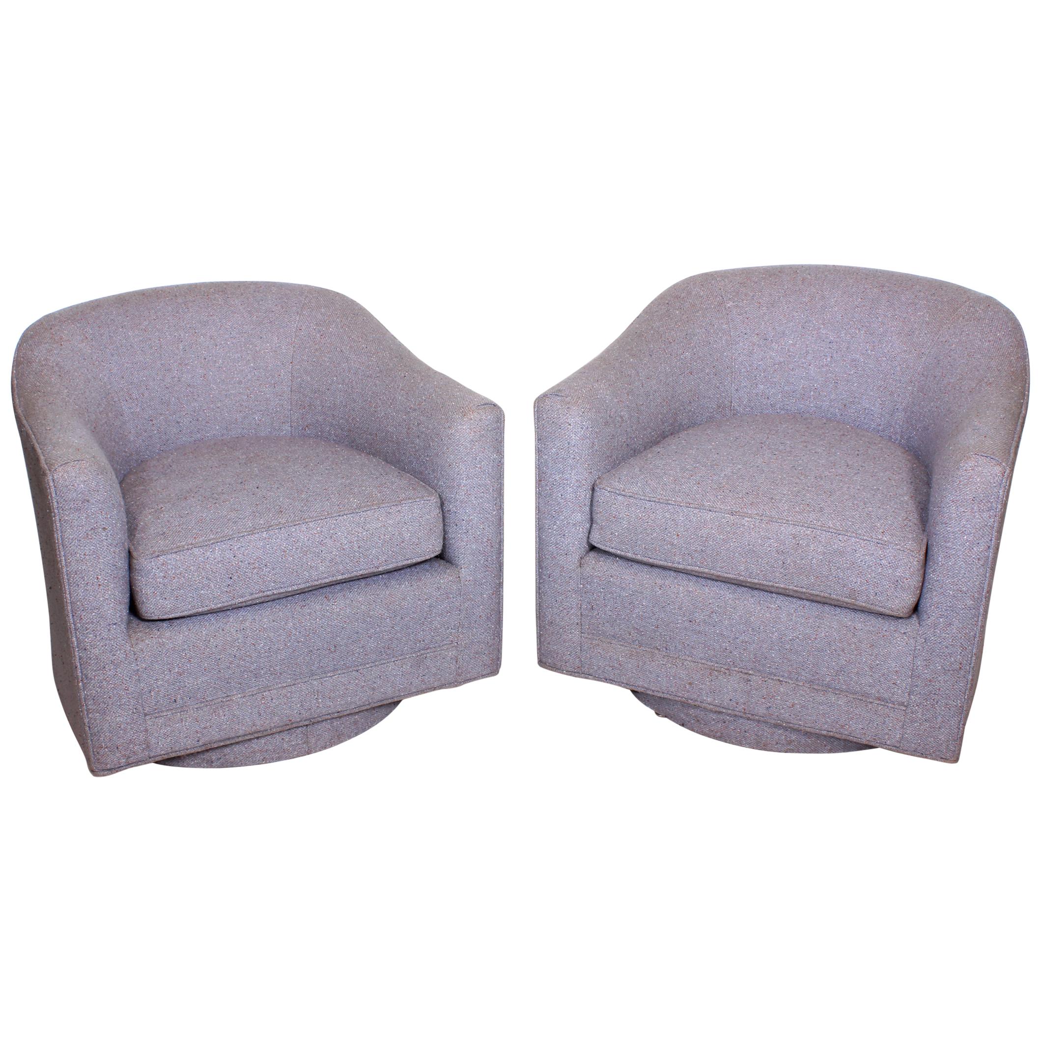 Mid-Century Modern Barrel Swivel Chairs in Style of Milo Baughman Thayer Coggin