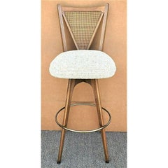 Mid-Century Modern Barstool Caned Back 360 Swivel Barstool