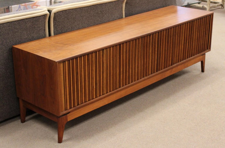 MidCentury Modern Barzilay Walnut Wood Tambour Door Low Profile Credenza, 1960s at 1stDibs