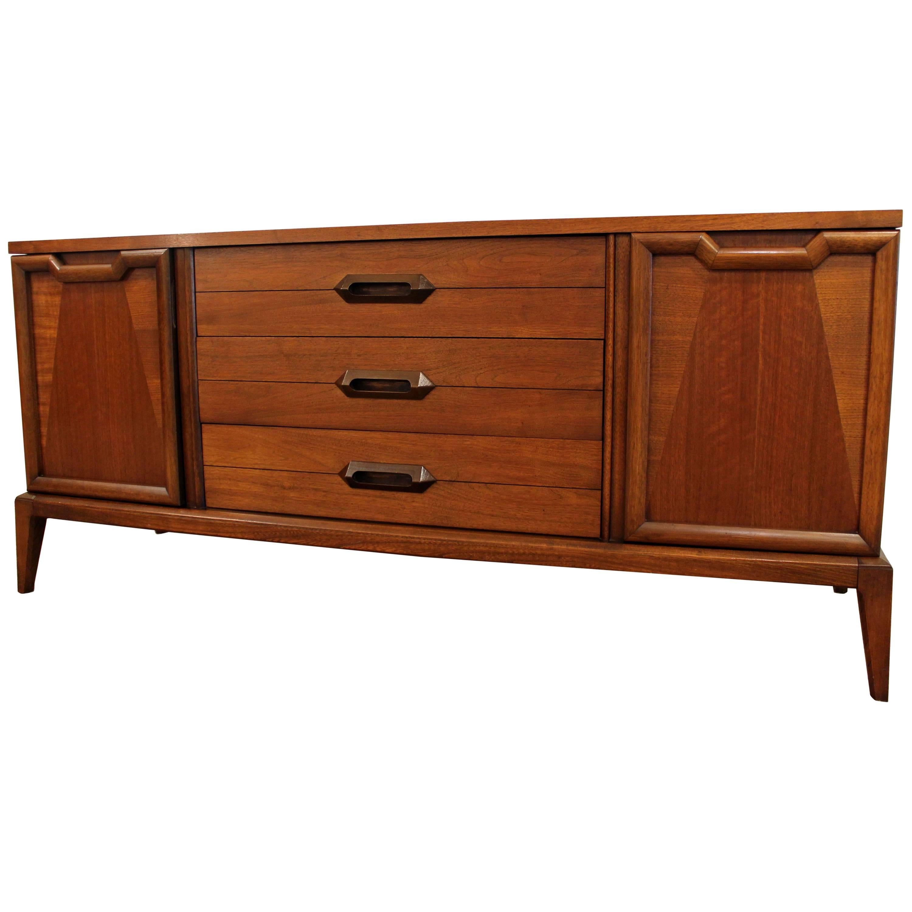 Mid-Century Modern Basic Witz Parquet Door Walnut Credenza