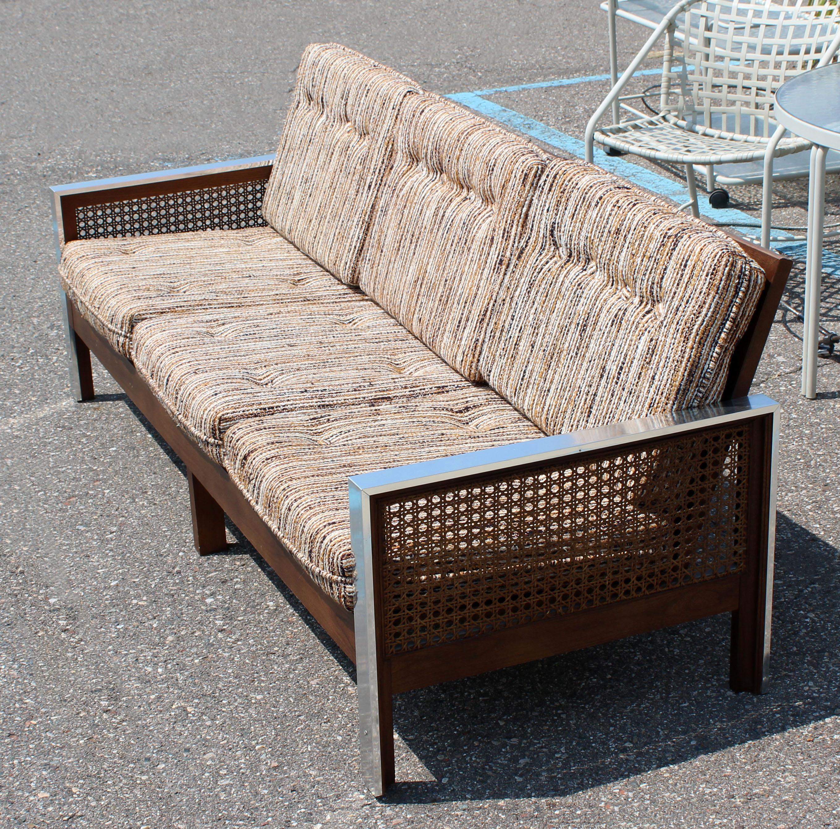 Mid-Century Modern Bassett Sofa Wood Cane and Chrome Baughman Attributed, 1960s 1