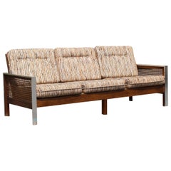 Mid-Century Modern Bassett Sofa Holzrohr und Chrom Baughman zugeschrieben:: 1960er Jahre