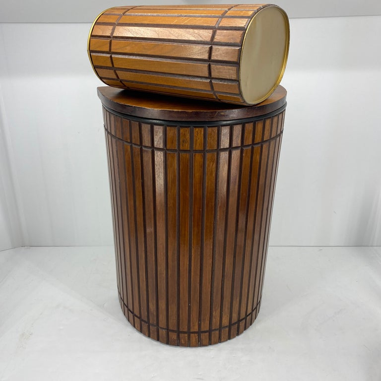MidCentury Modern Walnut Bathroom Hamper and Wastebasket Set, Circa