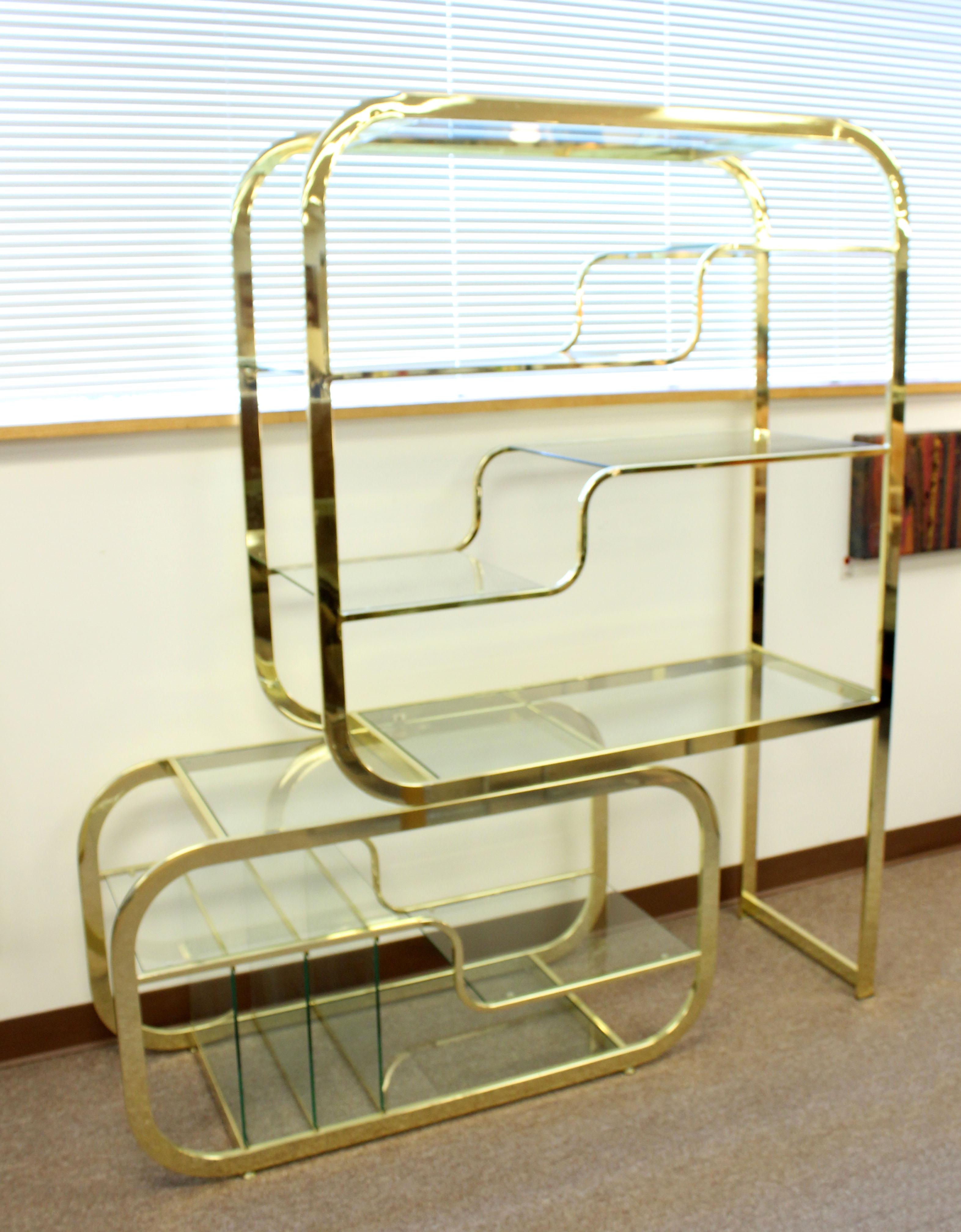 American Mid-Century Modern Baughman Brass Glass Expandable Étagère Shelving Unit 1970s