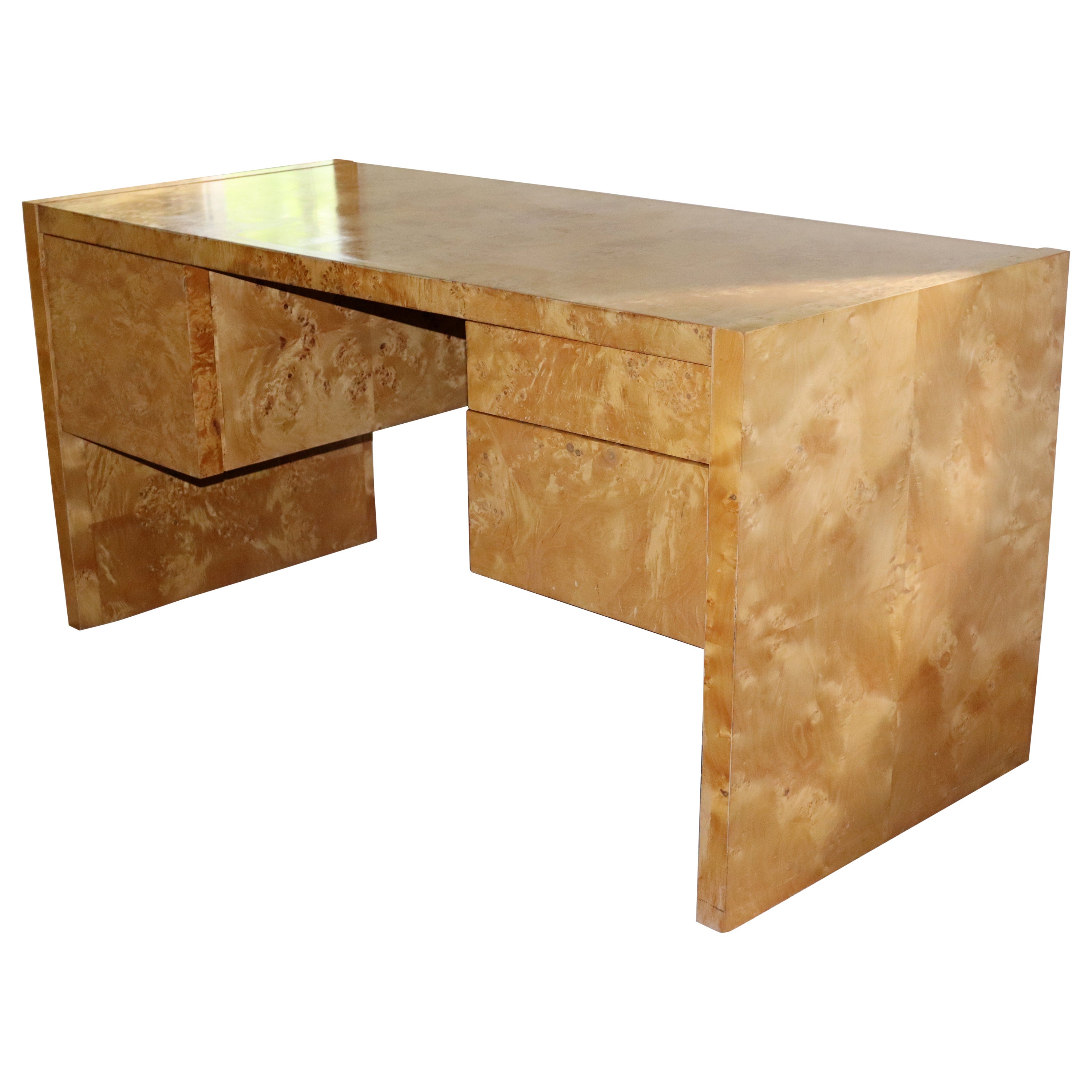 Mid-Century Modern Baughman Burl Wood Writing Desk w 3 Drawers, 1980s