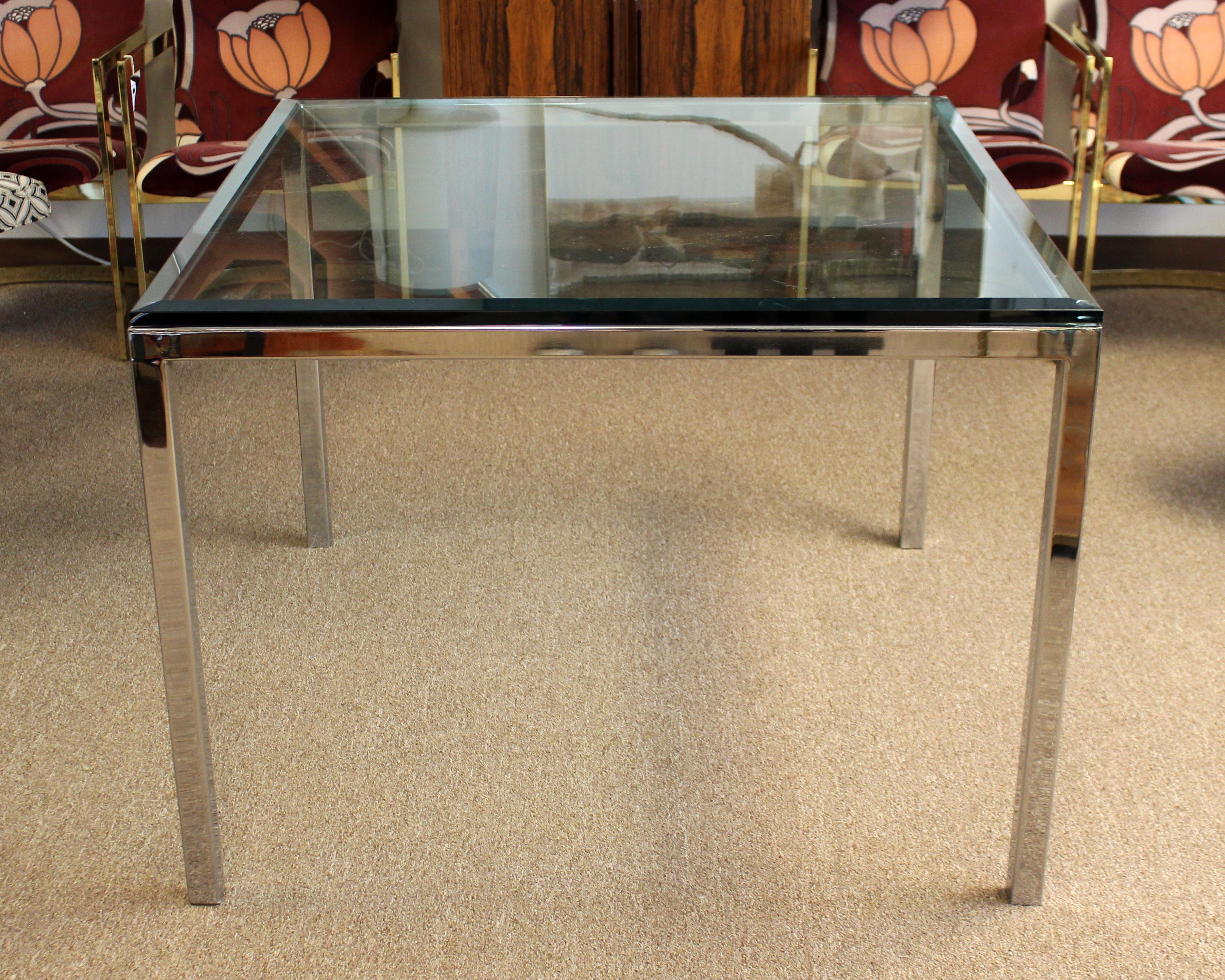 American Mid-Century Modern Baughman Chrome and Glass Square Dinette Game Table, 1970s