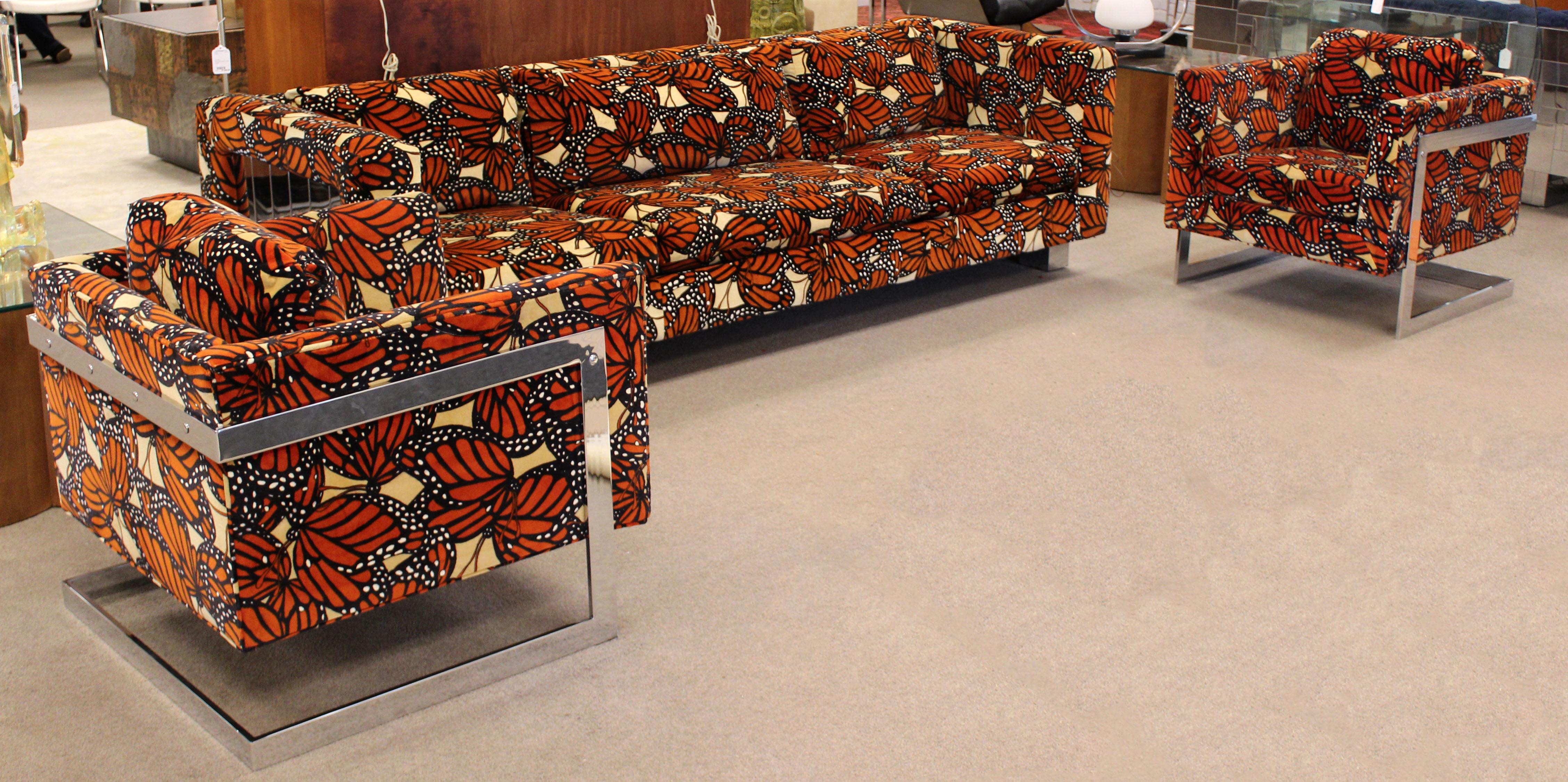Mid-Century Modern Baughman Chrome Sofa and Pair Armchairs Lenor Larsen Monarch 11
