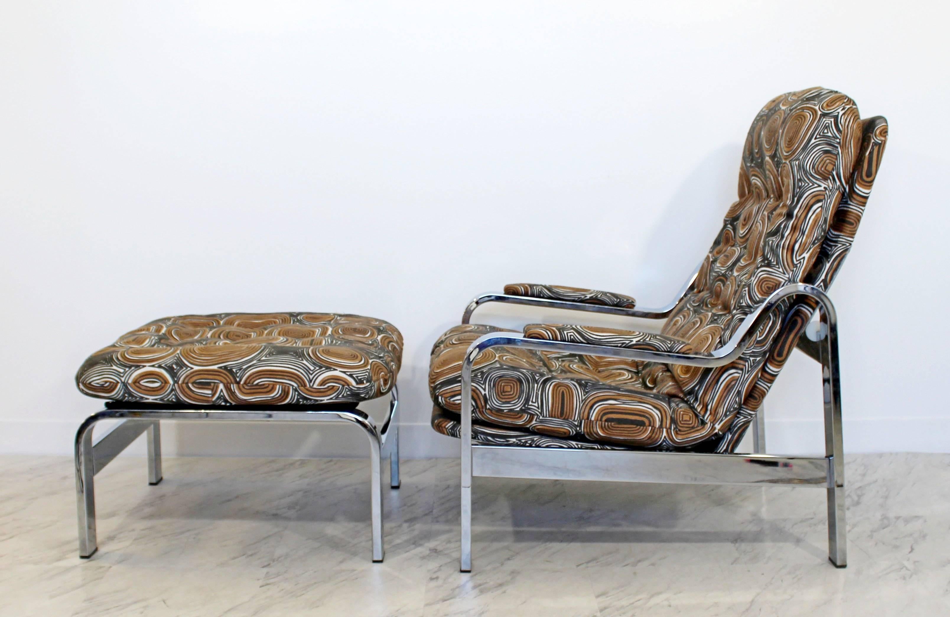 Late 20th Century Mid-Century Modern Baughman Chrome Steel Reclining Lounge Chair Ottoman Selig
