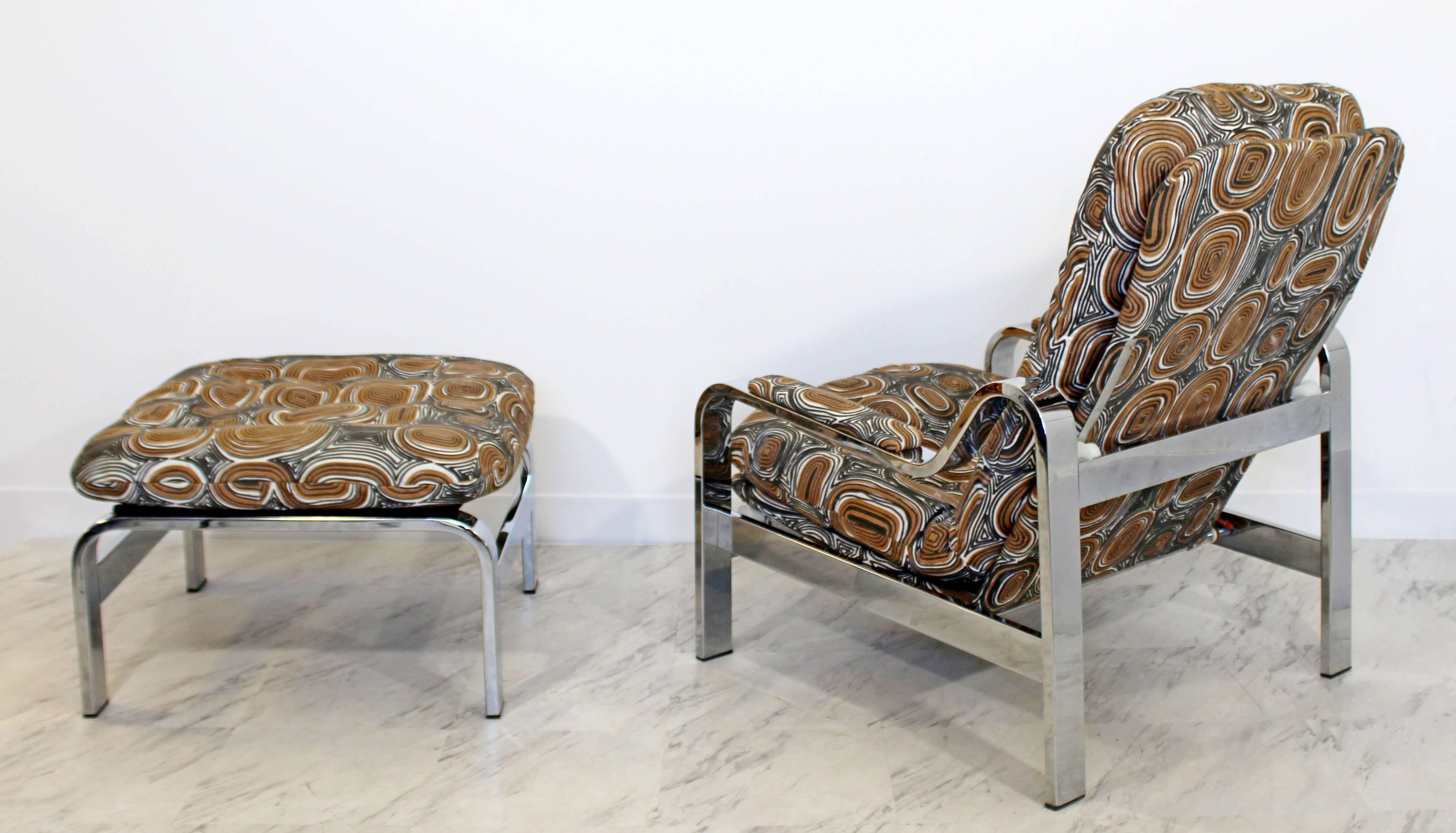 Mid-Century Modern Baughman Chrome Steel Reclining Lounge Chair Ottoman Selig 1