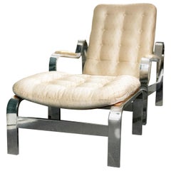 Mid-Century Modern Steel Reclining Lounge Chair Ottoman