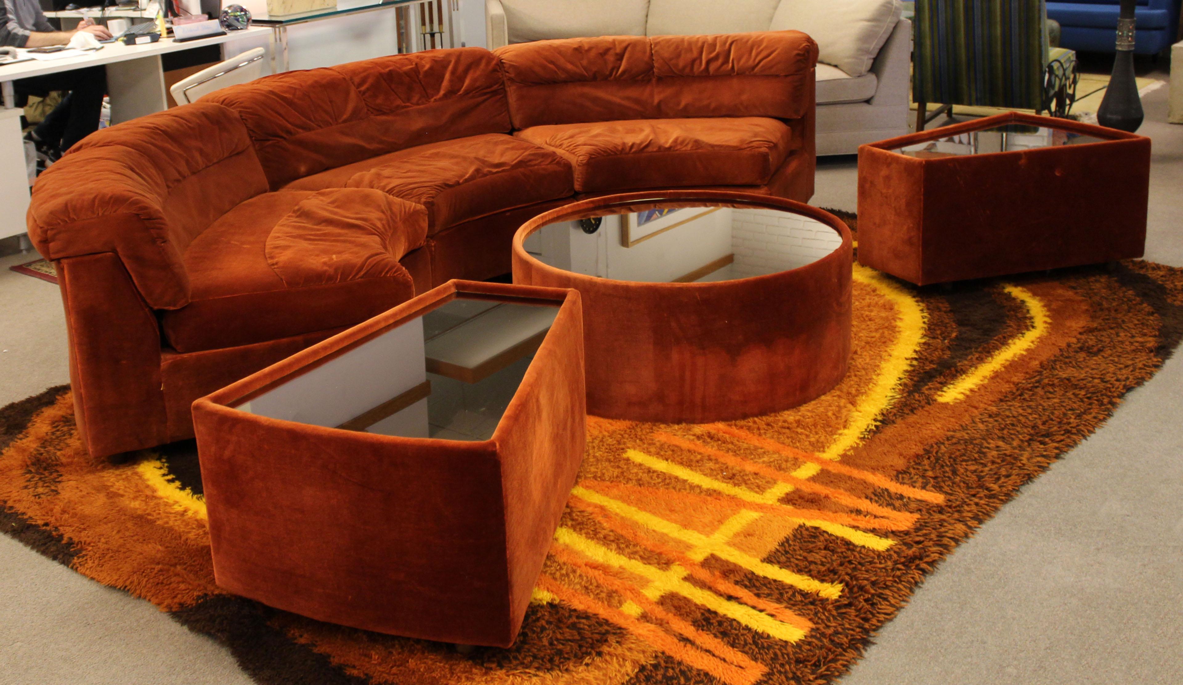 Mid-Century Modern Baughman Curved Sectional Sofa & Side Coffee Table Set, 1970s 2