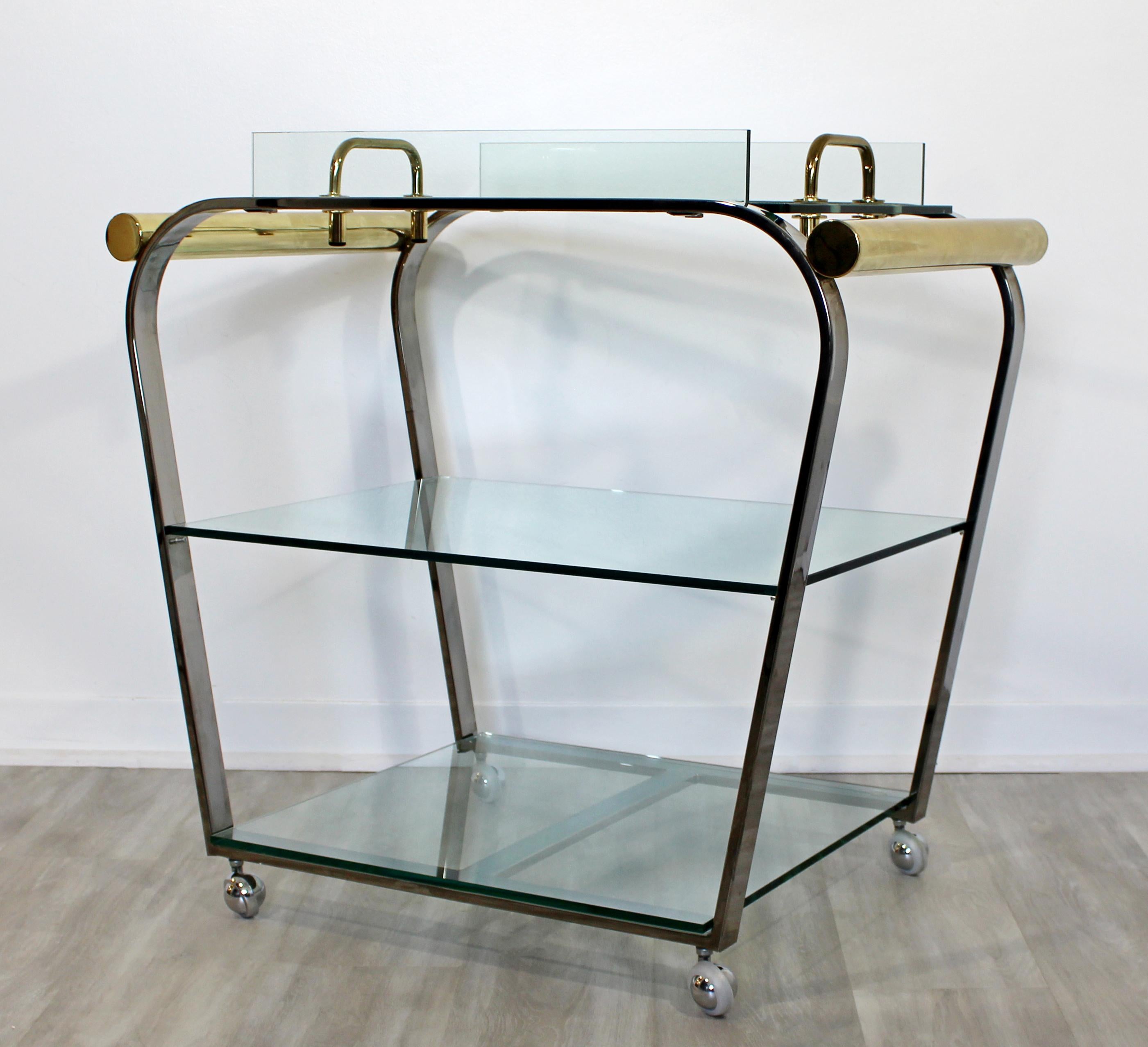 Mid-Century Modern DIA 3-Tier Brass Chrome Glass Bar Serving Cart 1970s In Good Condition In Keego Harbor, MI