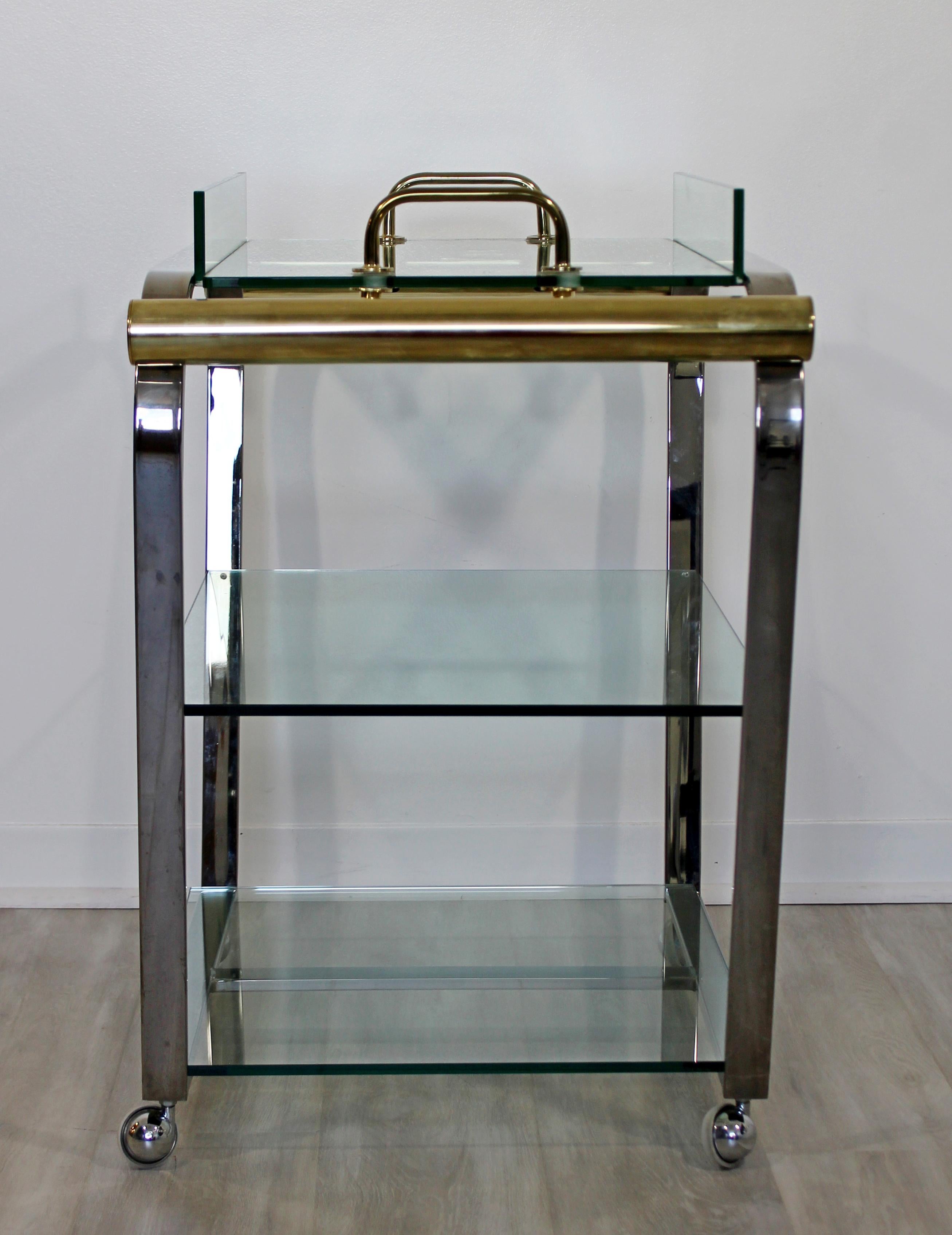 Late 20th Century Mid-Century Modern DIA 3-Tier Brass Chrome Glass Bar Serving Cart 1970s