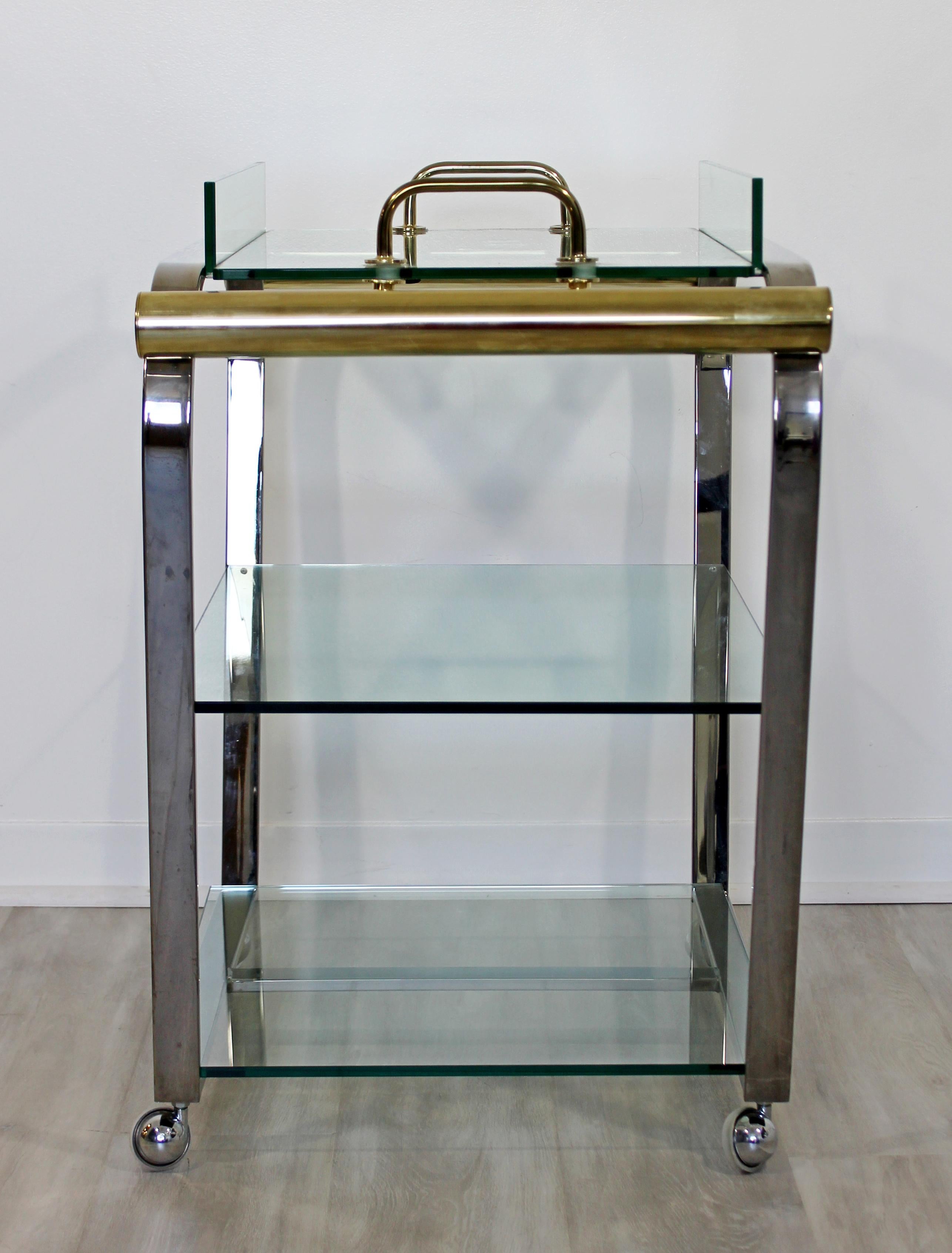 Mid-Century Modern DIA 3-Tier Brass Chrome Glass Bar Serving Cart 1970s 1