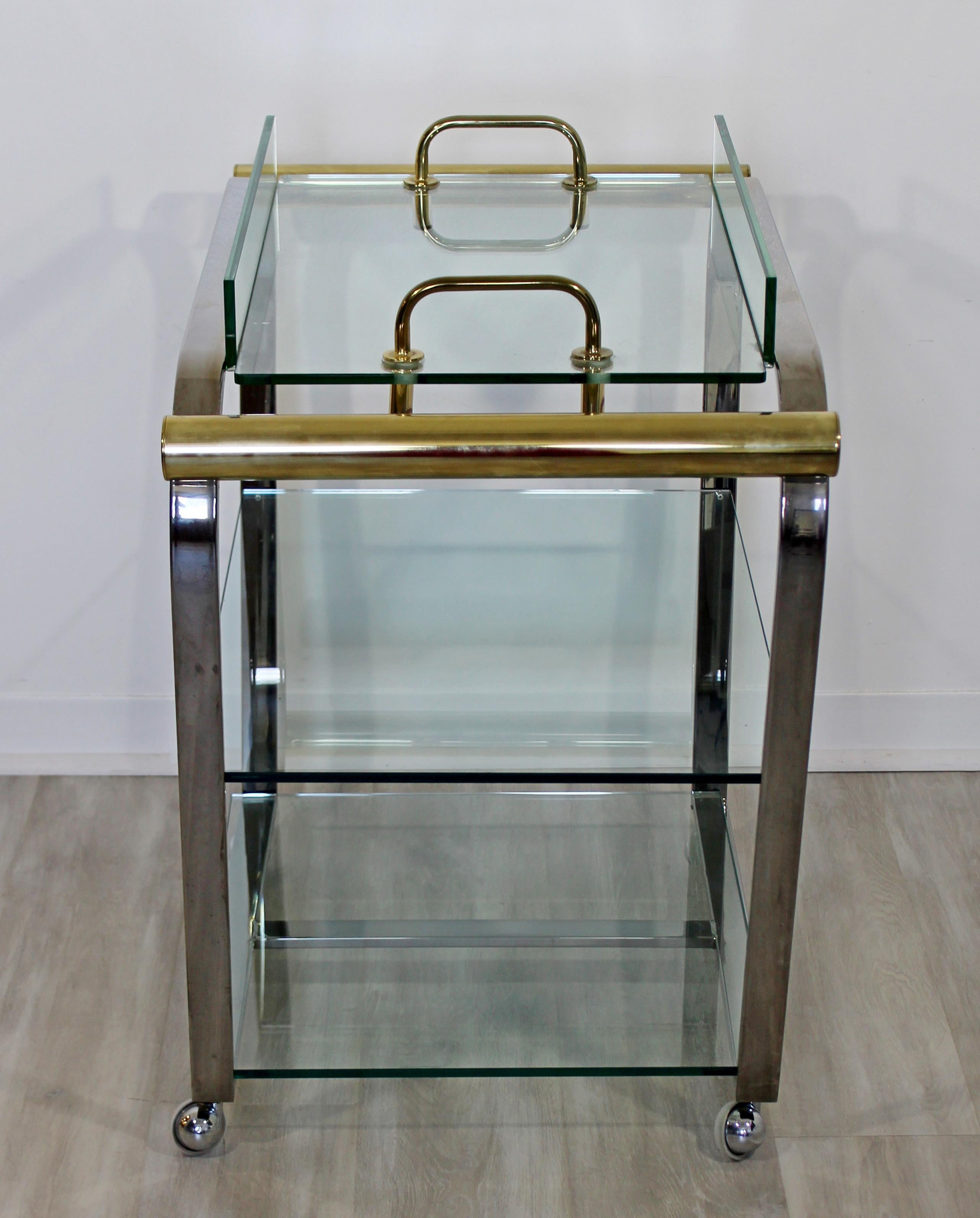 Mid-Century Modern DIA 3-Tier Brass Chrome Glass Bar Serving Cart 1970s 2