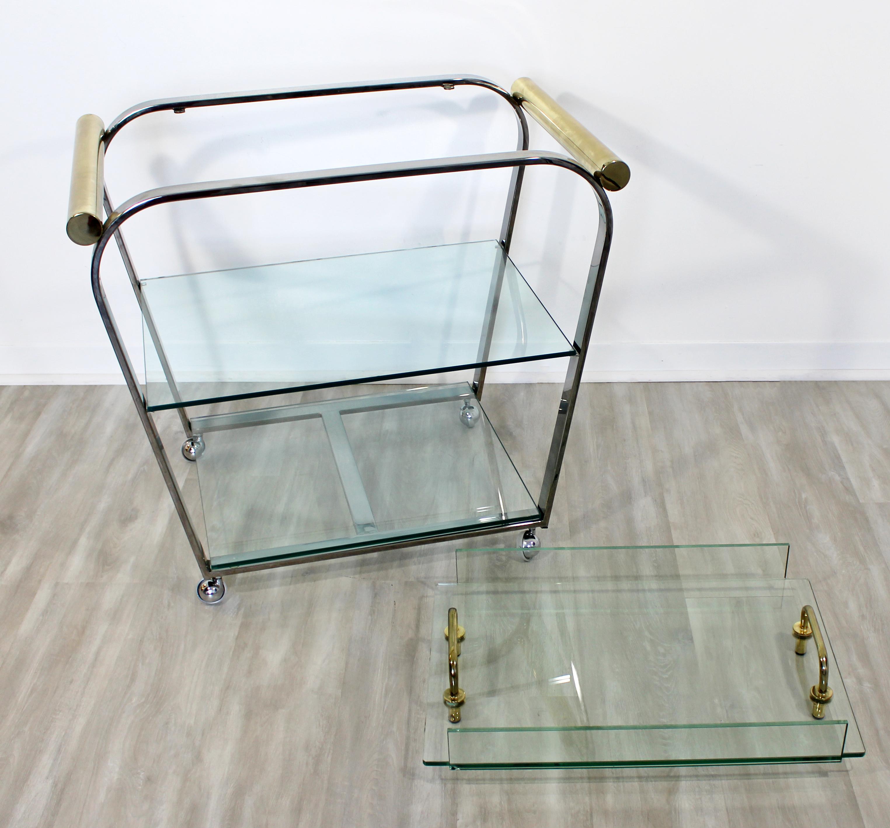 Mid-Century Modern DIA 3-Tier Brass Chrome Glass Bar Serving Cart 1970s 4