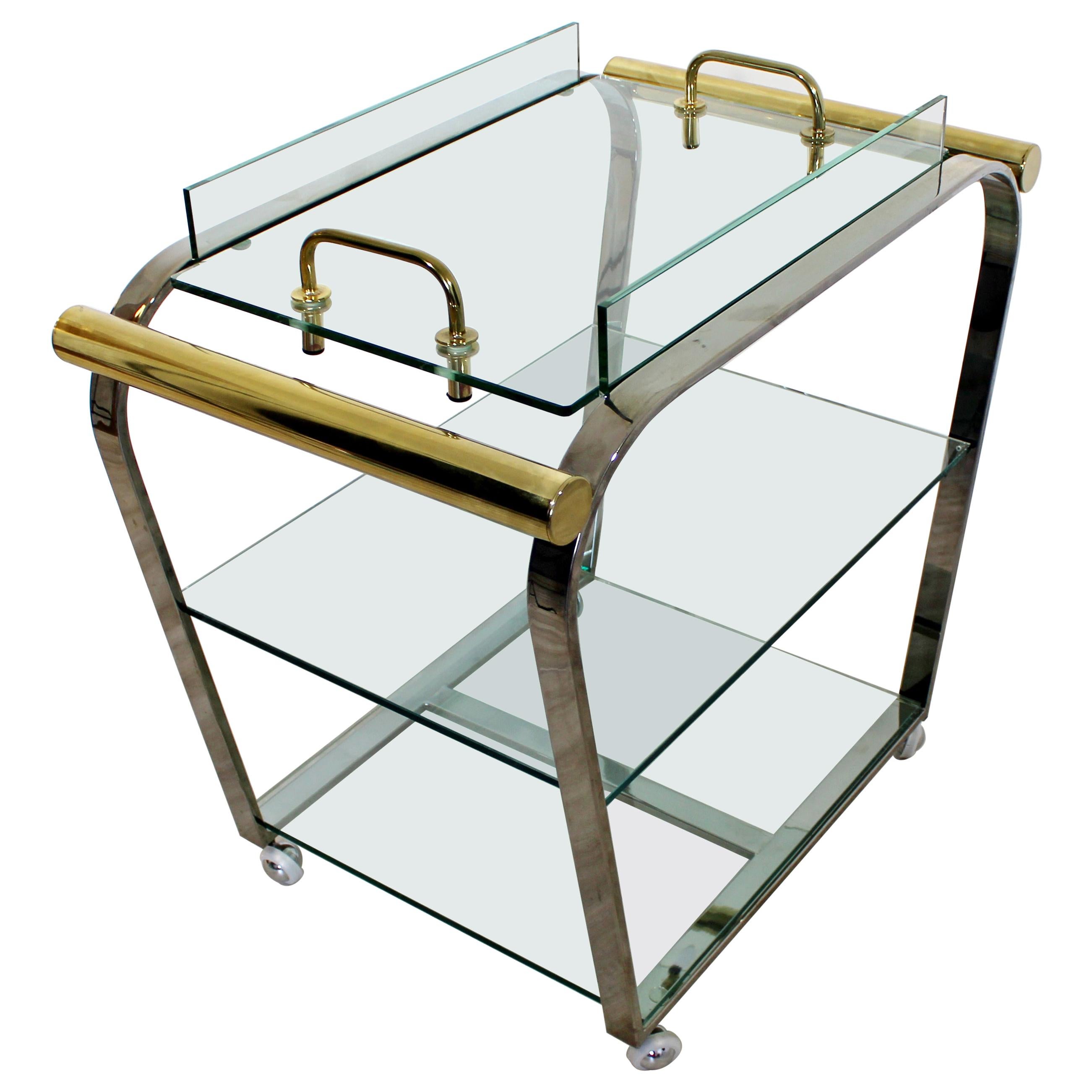 Mid-Century Modern DIA 3-Tier Brass Chrome Glass Bar Serving Cart 1970s