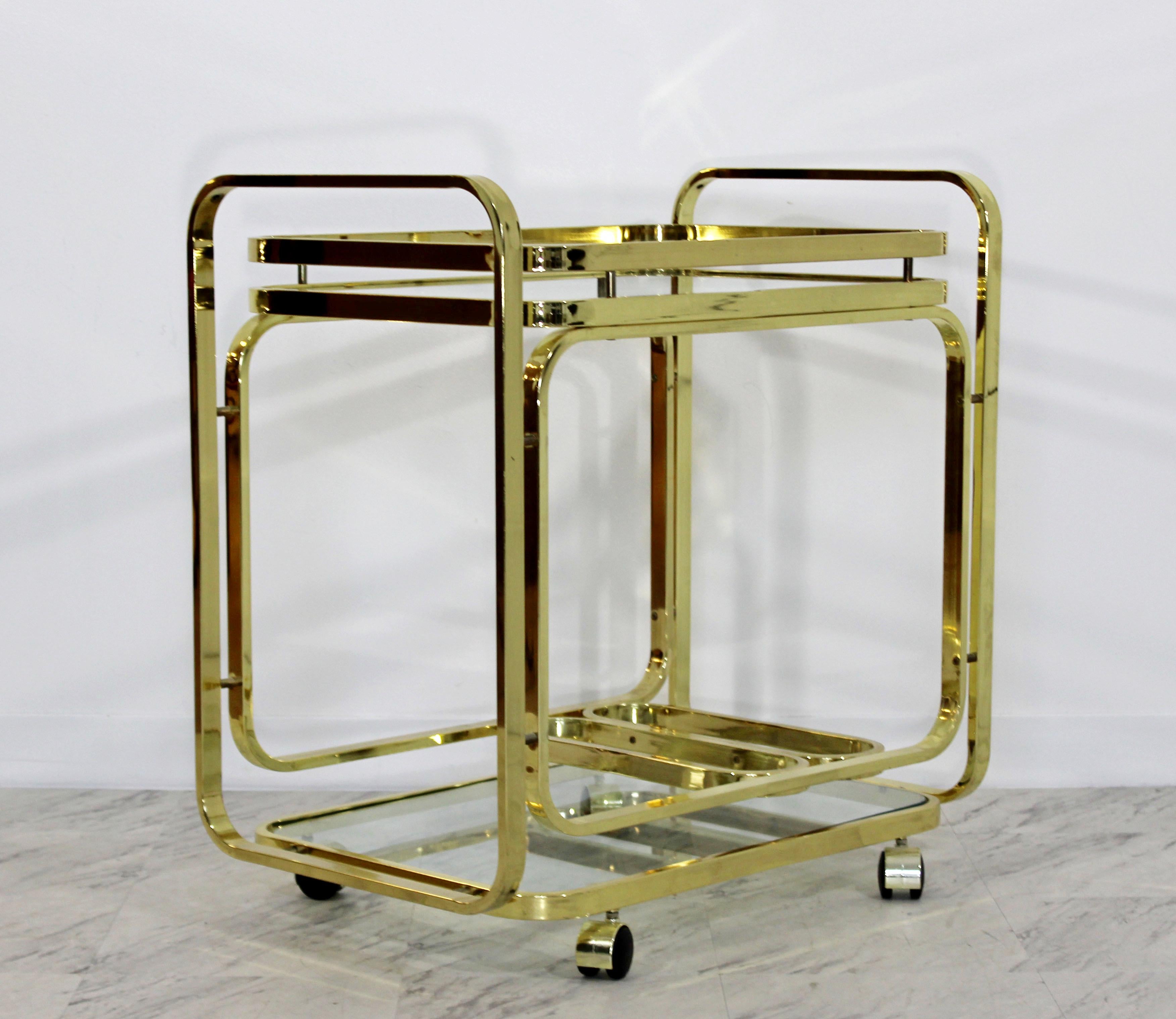 American Mid-Century Modern Baughman DIA Brass 2-Tiered Rolling Serving Bar Cart 1970s