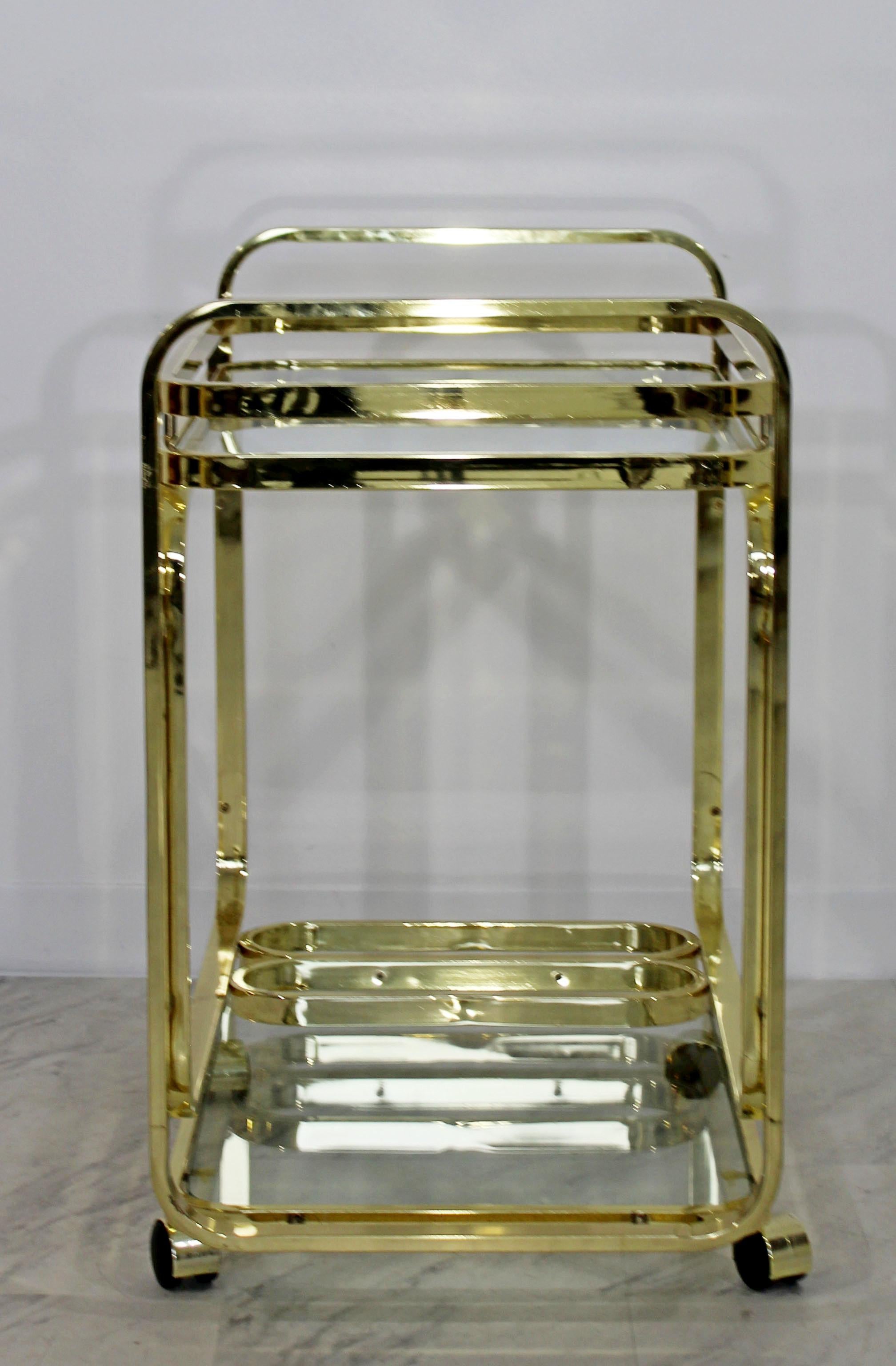 Mid-Century Modern Baughman DIA Brass 2-Tiered Rolling Serving Bar Cart 1970s In Good Condition In Keego Harbor, MI