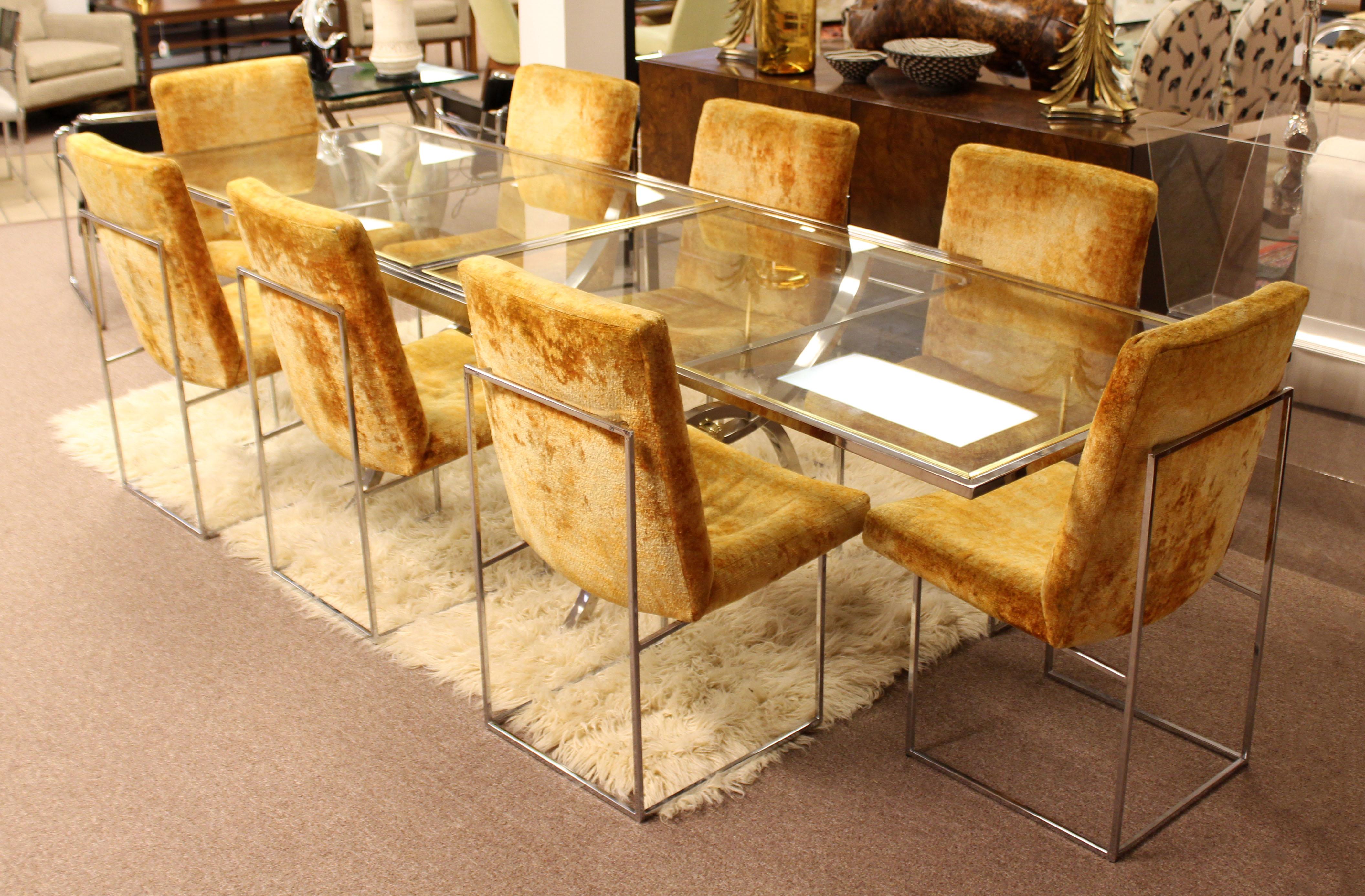 Mid-Century Modern Baughman DIA Chrome Brass Glass Extendable Dining Table 1970s 6