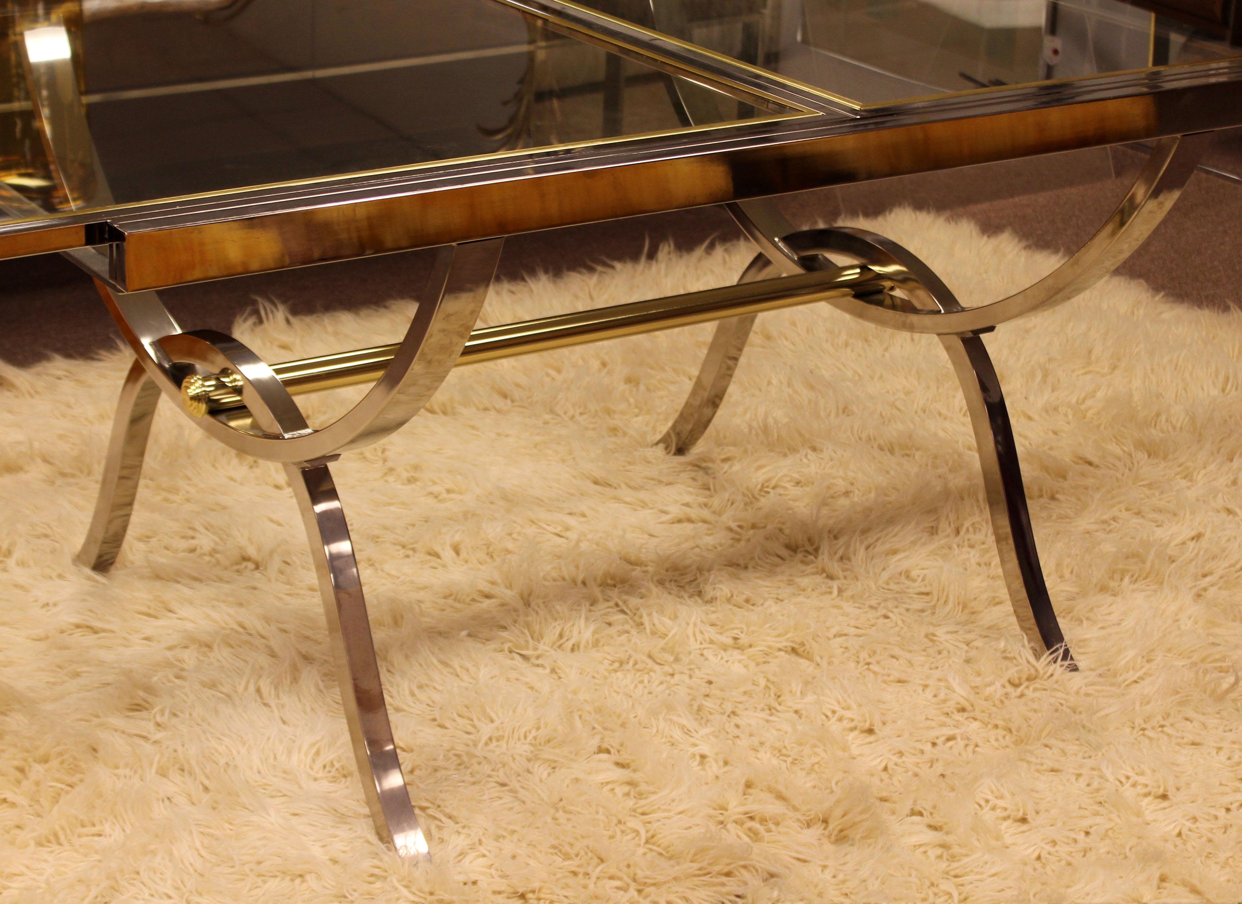 Mid-Century Modern Baughman DIA Chrome Brass Glass Extendable Dining Table 1970s 1