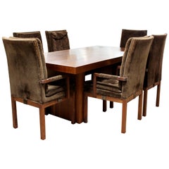 Mid-Century Modern Dillingham Dining Set Table & 6 Dining Armchairs