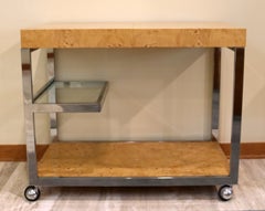 Mid -Century Modern Baughman Era Burlwood Chrome Expandable Bar Serving Cart 70s