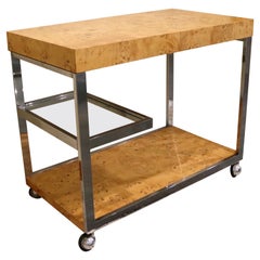 Mid -Century Modern Baughman Era Burlwood Chrome Expandable Bar Serving Cart 70s