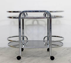 Mid-Century Modern Baughman for DIA Chrome & Smoked Glass Bar Serving Cart 1970s