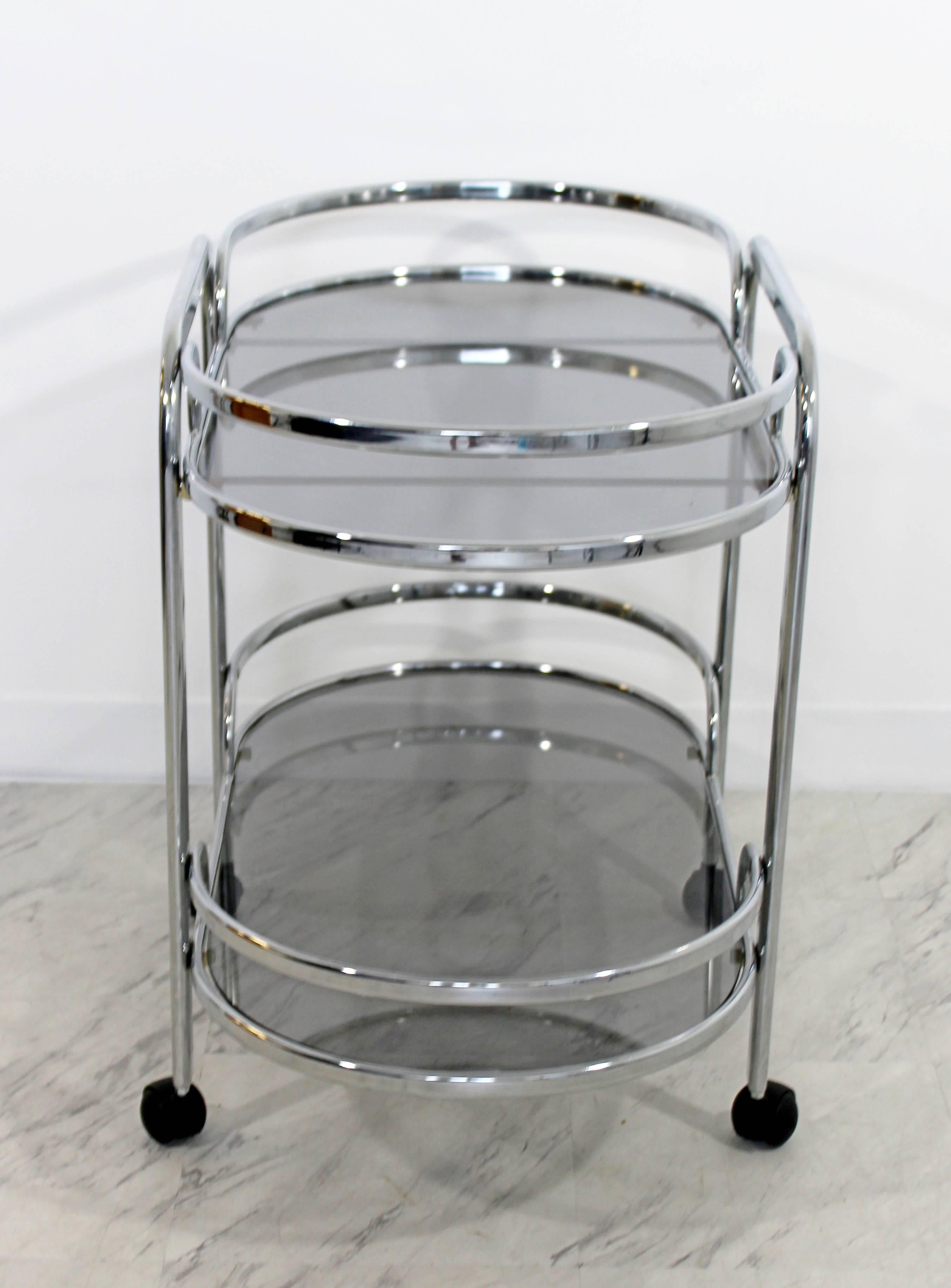 Late 20th Century Mid-Century Modern Baughman for DIA Chrome & Smoked Glass Bar Serving Cart 1970s