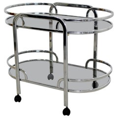 Mid-Century Modern Baughman for DIA Chrome & Smoked Glass Bar Serving Cart 1970s