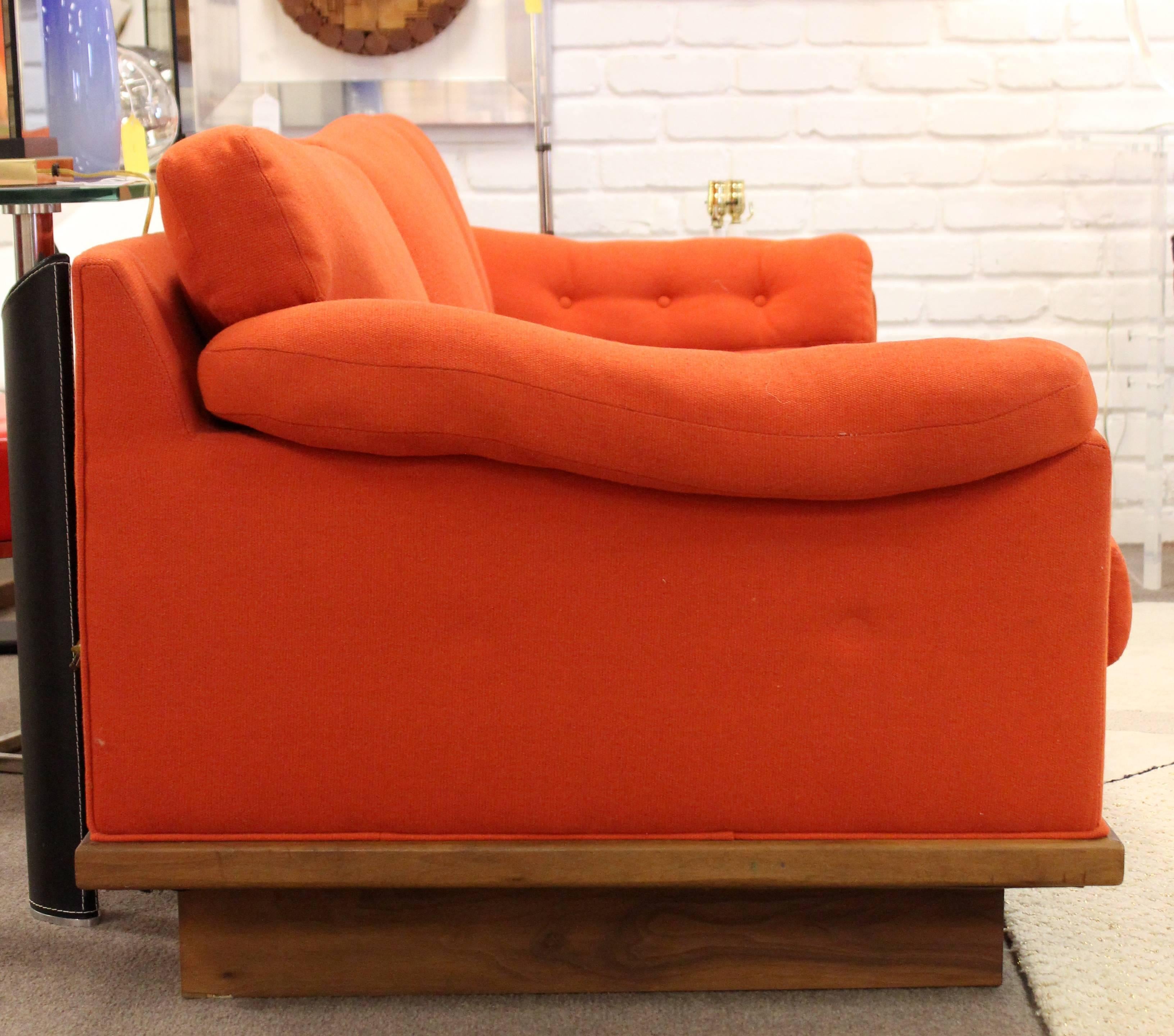 Mid-20th Century Mid-Century Modern Baughman for James Walnut Plinth Base Three-Seat Sofa Orange